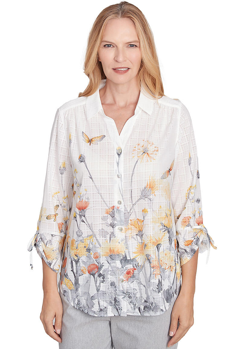 Marigold Garden Print Shirt for Women - Stylish Floral Blouse for Casual Wear, Office & Spring Outfits