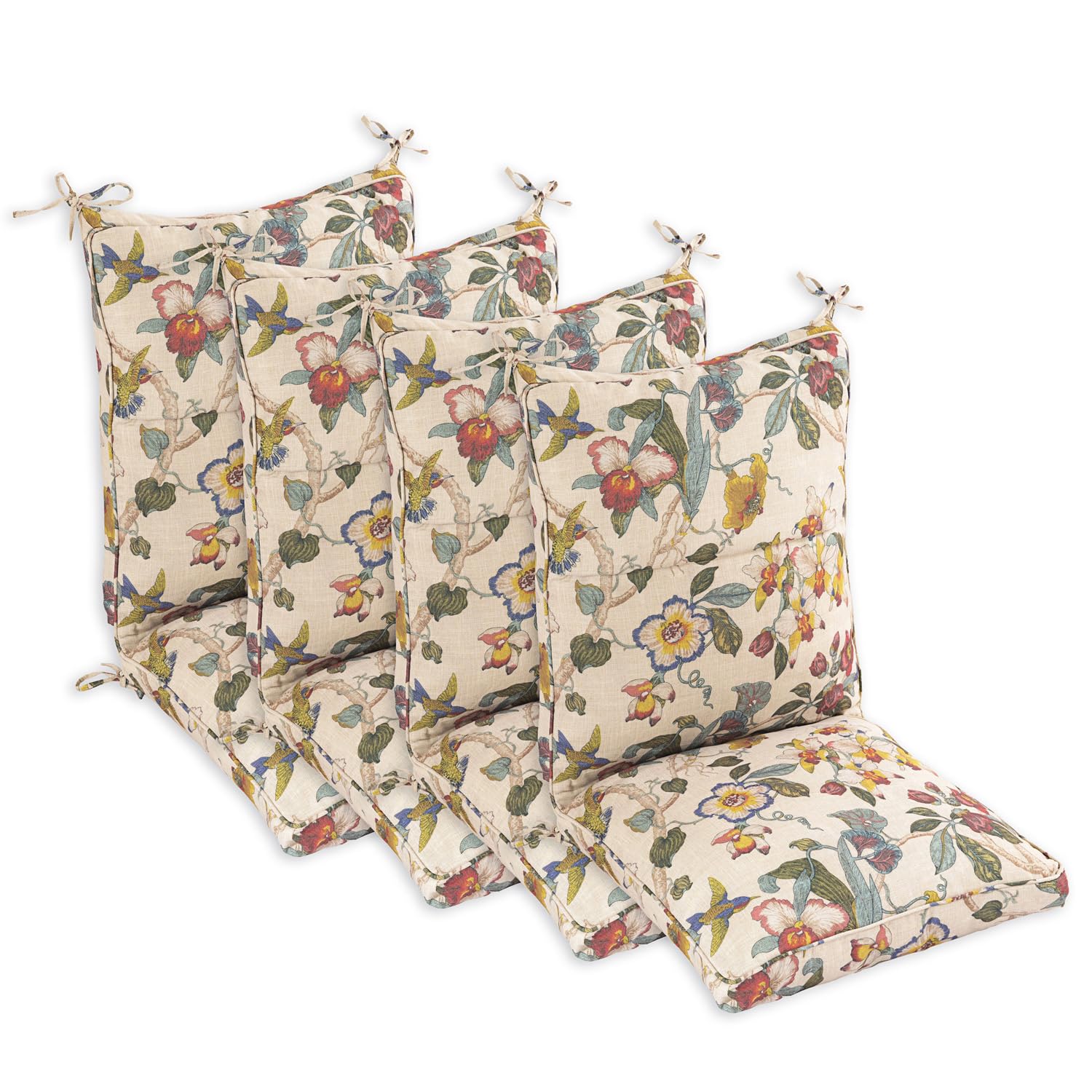4-Piece Outdoor Dining Chair Cushions Set - 44x21x4.5 Inch Waterproof Patio Seat Cushions with Zipper & Single Welt - Khaki Floral Essence - Perfect for Backyard, Deck, Garden & Poolside Relaxation