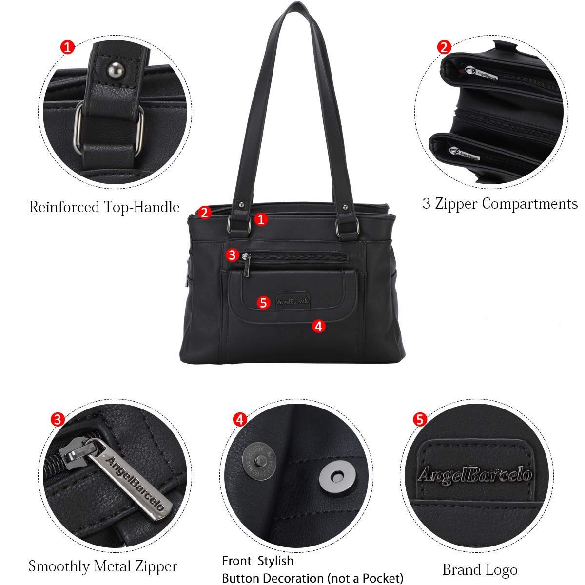 Angel Barcelo Women's Fashion Handbags - Stylish Tote, Shoulder Bag & Top Handle Satchel Purse for Work, Travel & Everyday Use