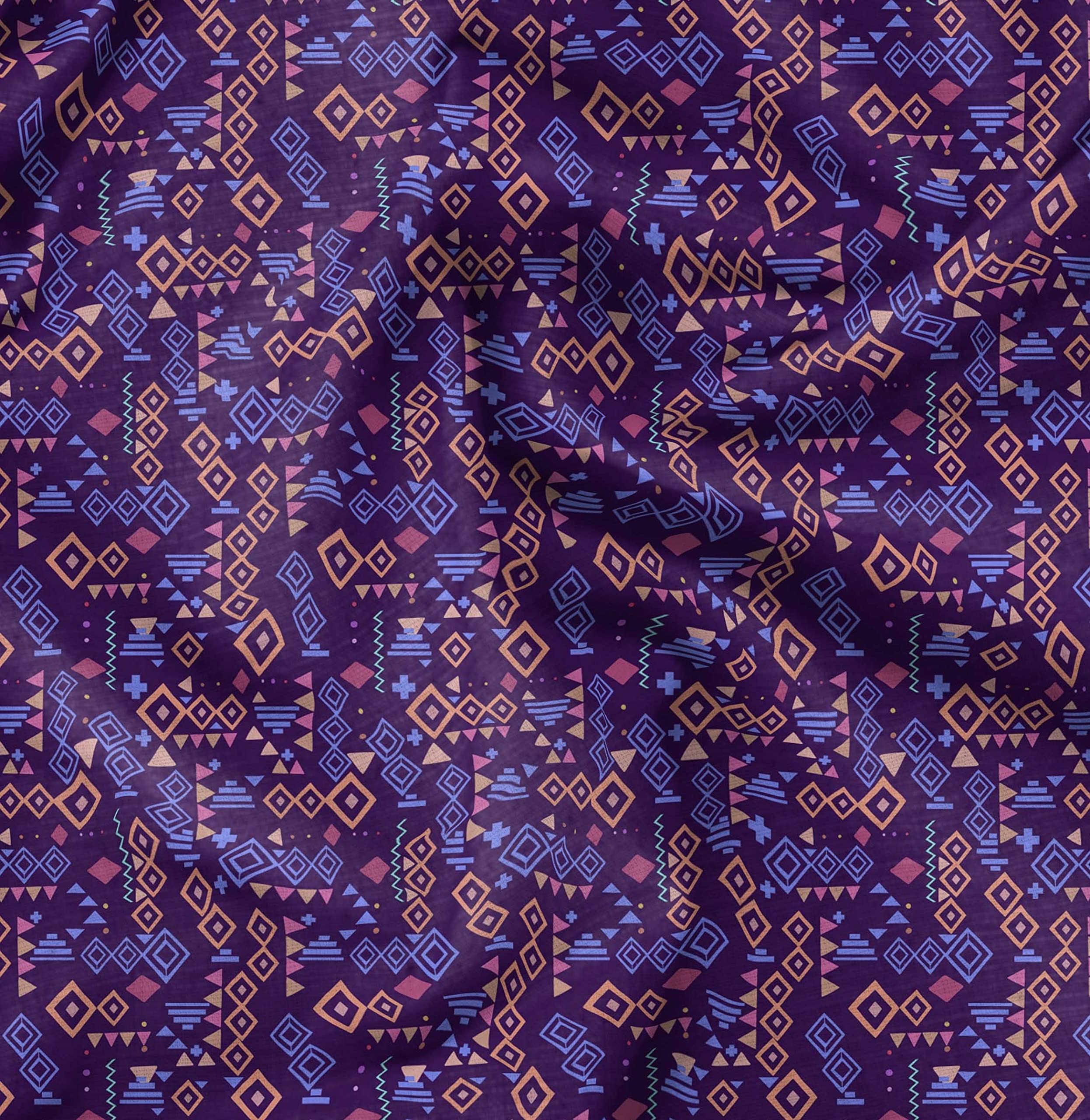 Soimoi Moss Georgette Purple Fabric by The Yard - 42 Inch Wide Diamond Geometric Print Chiffon Material for Dresses, Curtains & Home Decor | Elegant Floral Design Lightweight Drapery Fabric for Sewing, DIY Crafts & Upholstery Projects
