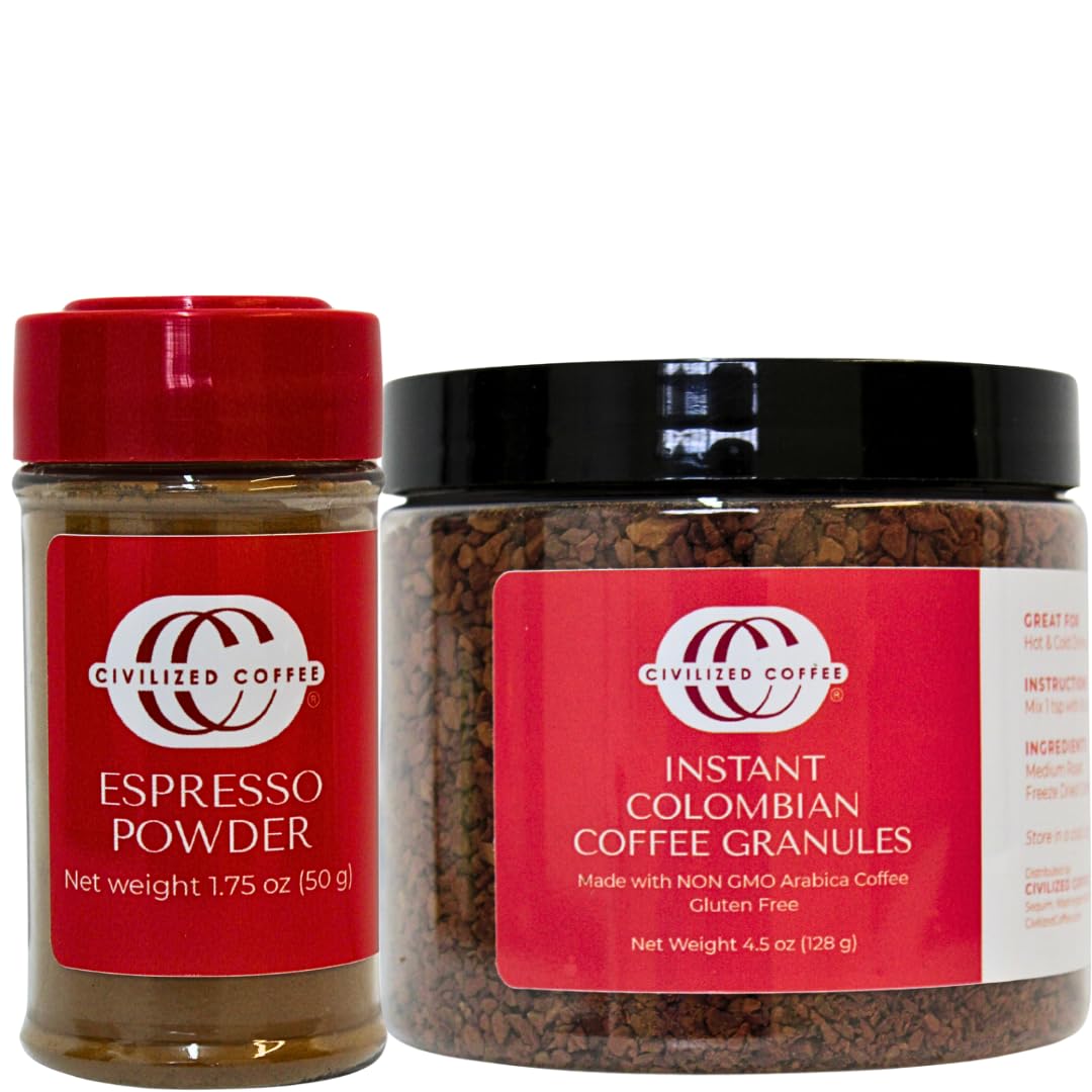 Premium Espresso Powder & Instant Coffee Granules - Medium Roast Coffee Bundle for Home, Office & Travel - Rich Flavor & Quick Brewing