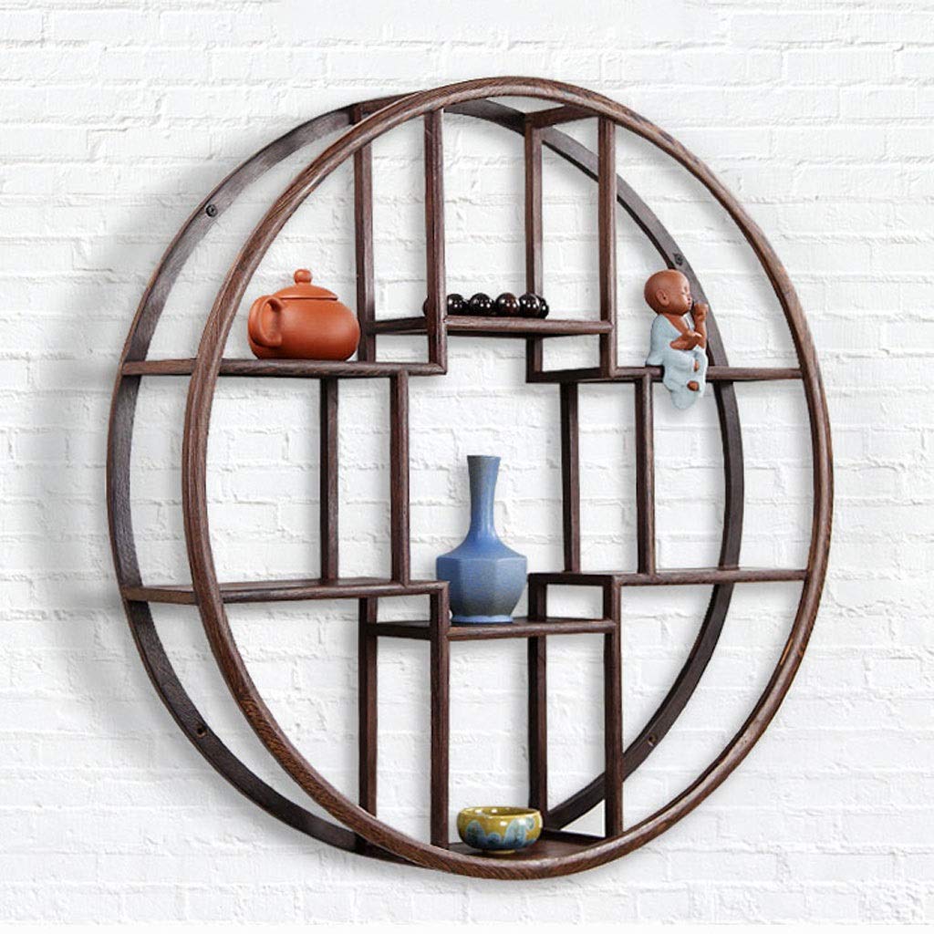 Round Floating Shelf - Solid Wood Wall-Mounted Storage Rack for Tea Room & Living Room Decor | Multifunctional Home Organization | Perfect for Displaying Plants, Books & Decorative Items (60cm, Natural Wood Color)