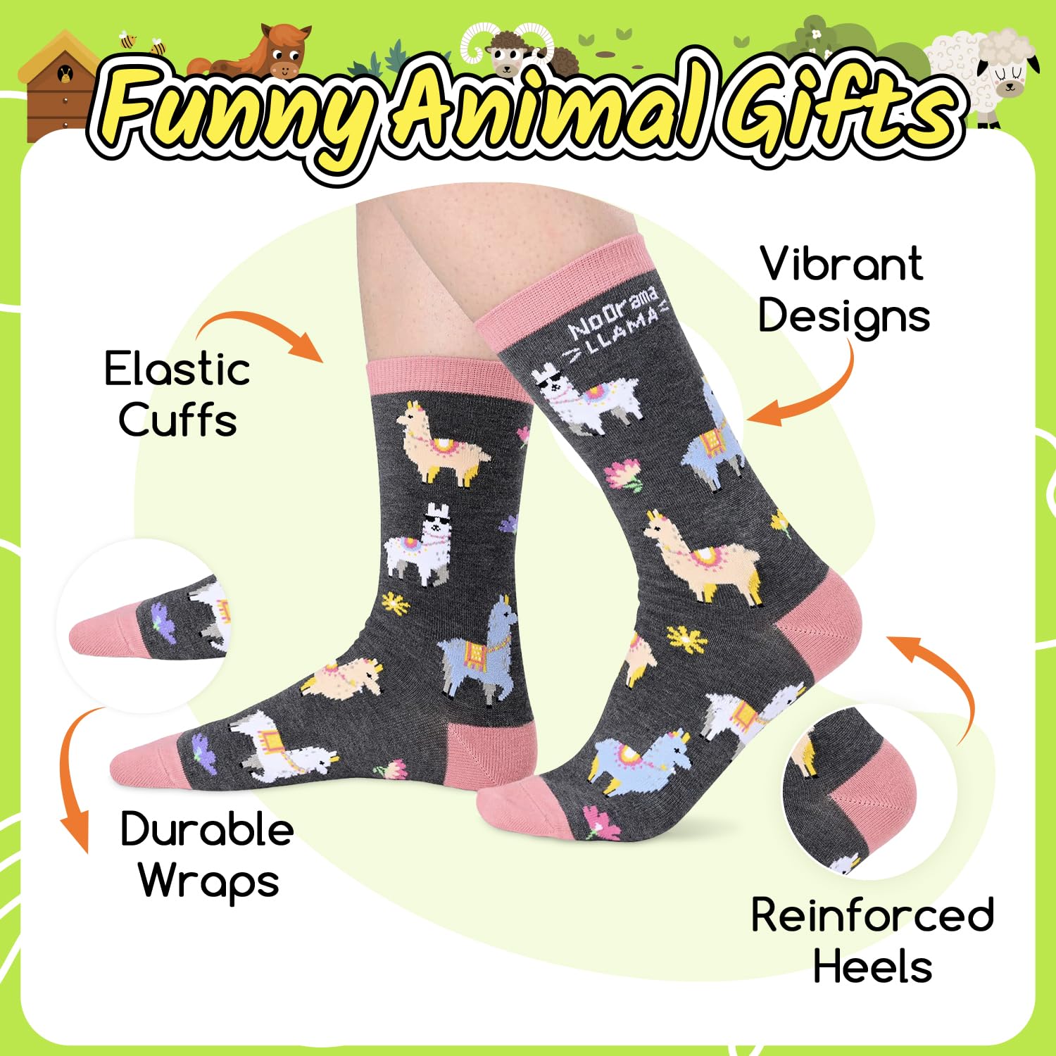 HappyPop Funny Animal Novelty Socks for Women & Girls - Cute Llama, Horse, Cow Crazy Socks - Perfect Gift for Teens, Birthday, Christmas | Great for Casual Wear, Gifts, Parties & Fun Outfits