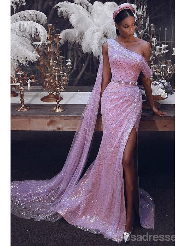 Elegant Pink One Shoulder High Slit Long Prom Dress for Women - Formal Evening Gown for Homecoming, Pageant, and Special Occasions