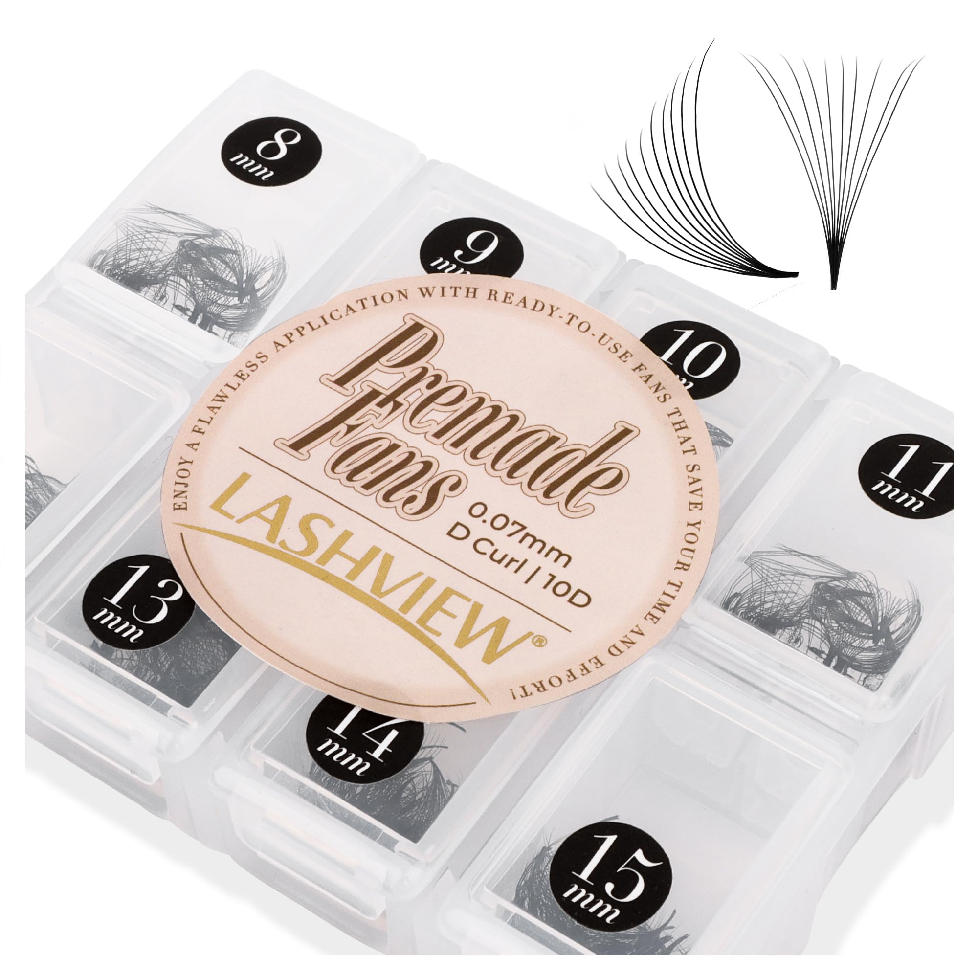LASHVIEW 600 Pre Made Eyelash Extensions - 10D D Curl, 0.07mm Premade Volume Fans, 8-15mm Mixed Lengths for Professional Lash Artists | Perfect for Bridal, Party & Special Occasion Makeup