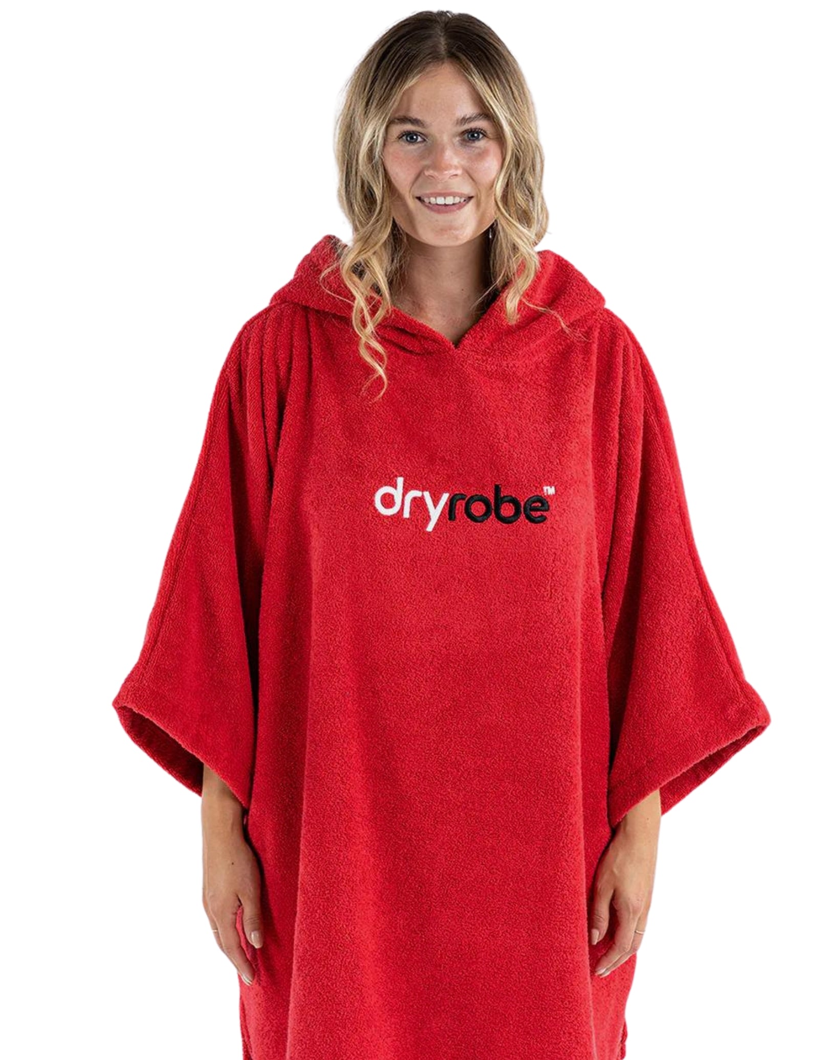 Organic Cotton Short Sleeve Adult Towel Poncho - Soft & Absorbent Red Bathrobe for Beach, Pool & Spa Relaxation