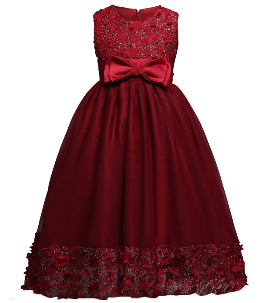 BaiXia Girls Floral Embroidery Lace Formal Party Princess Dress - Elegant Flower Girl Dress for Weddings, Birthday Parties, and Special Occasions