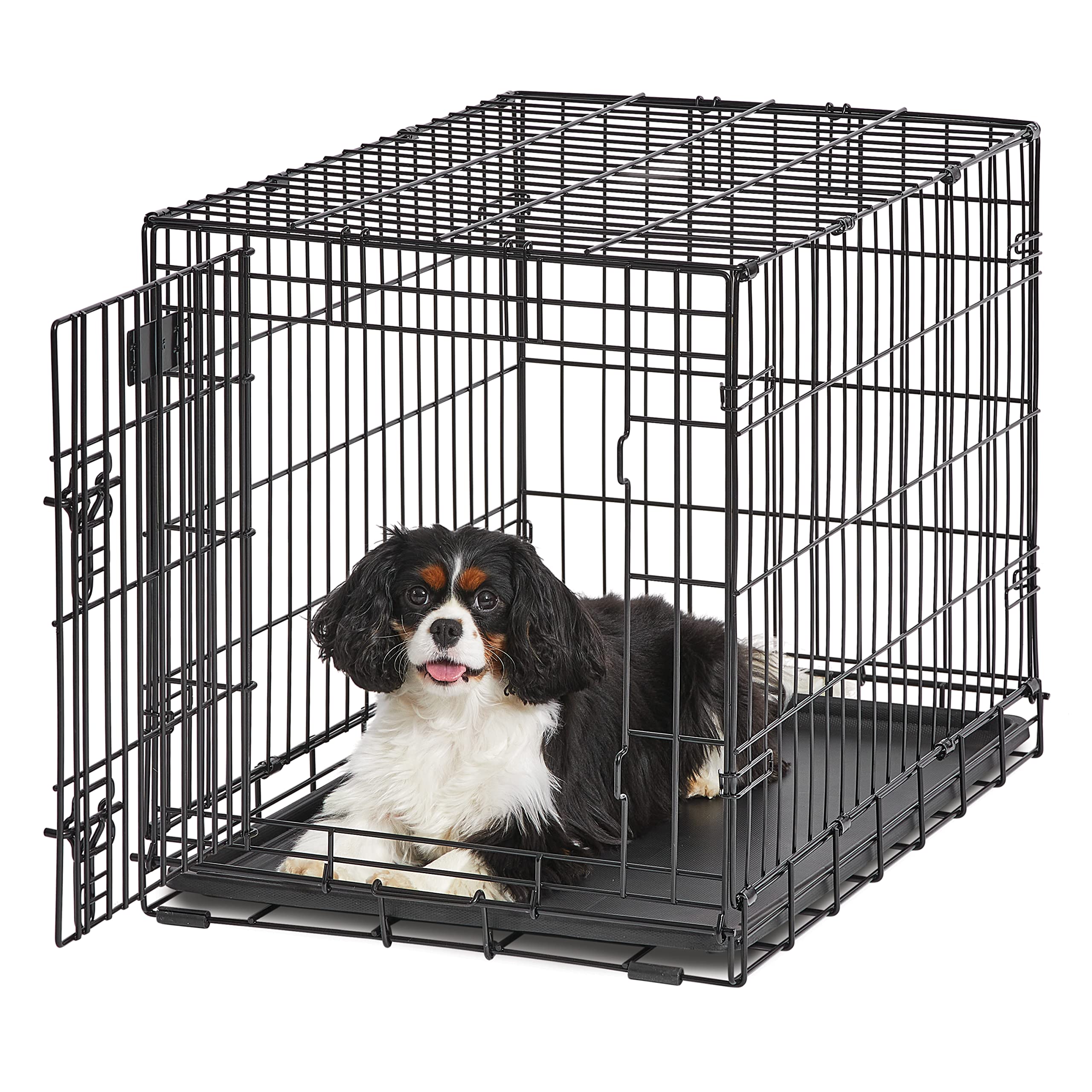 MidWest Homes for Pets Single & Double Door Dog Crate with Divider Panel - Adjustable Wire Kennel with Removable Tray & Roller Feet for Puppy Training, Travel & Home Use