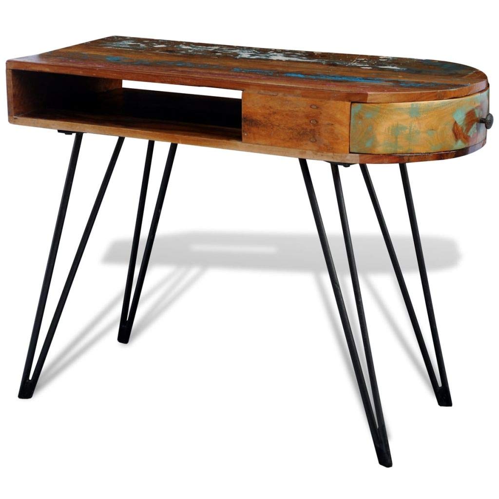 Reclaimed Solid Wood Desk with Iron Pin Legs - Rustic Industrial Home Office Furniture for Modern Workspaces & Study Rooms