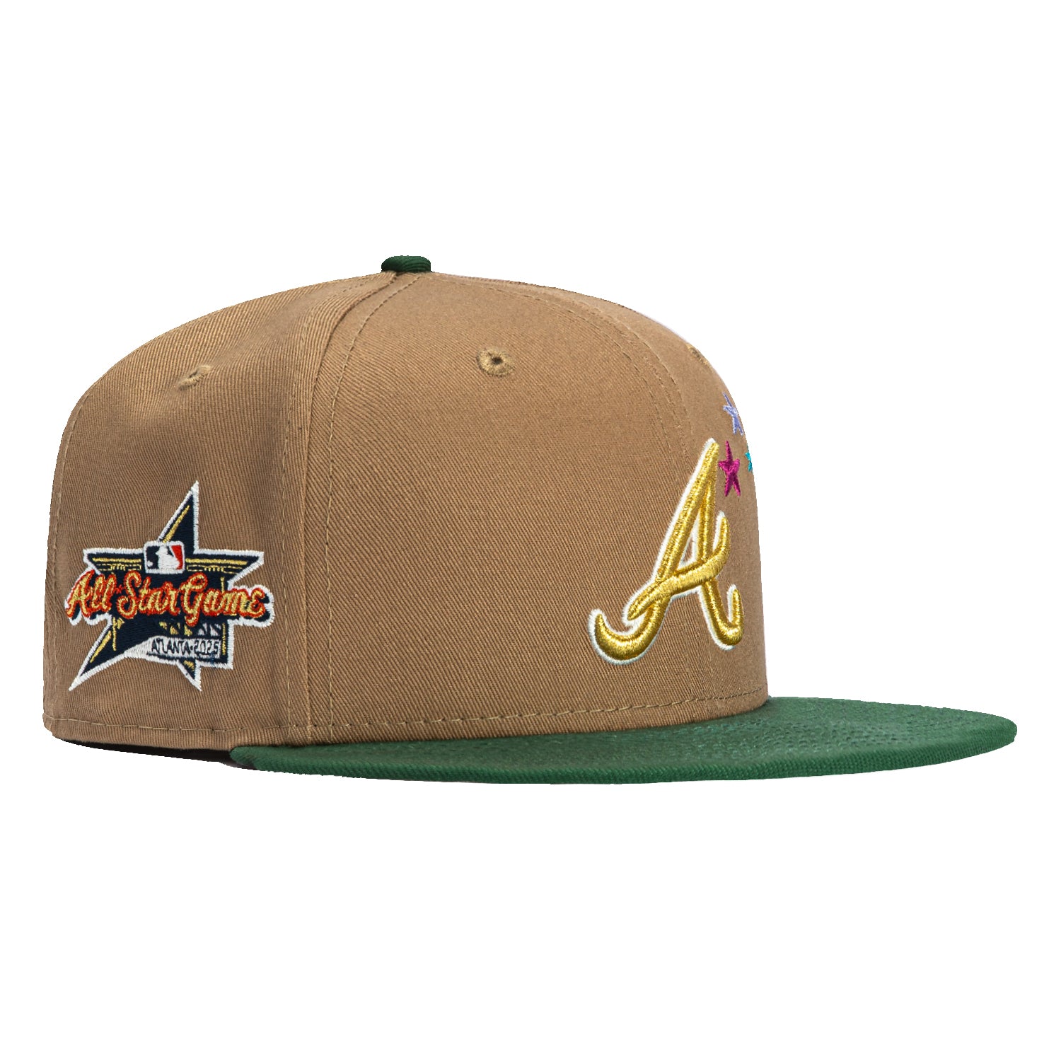 New Era 59Fifty Atlanta Braves 2025 All Star Game Patch Stars Hat - Khaki & Green Baseball Cap for Men - Perfect for MLB Games, Sports Events & Casual Wear