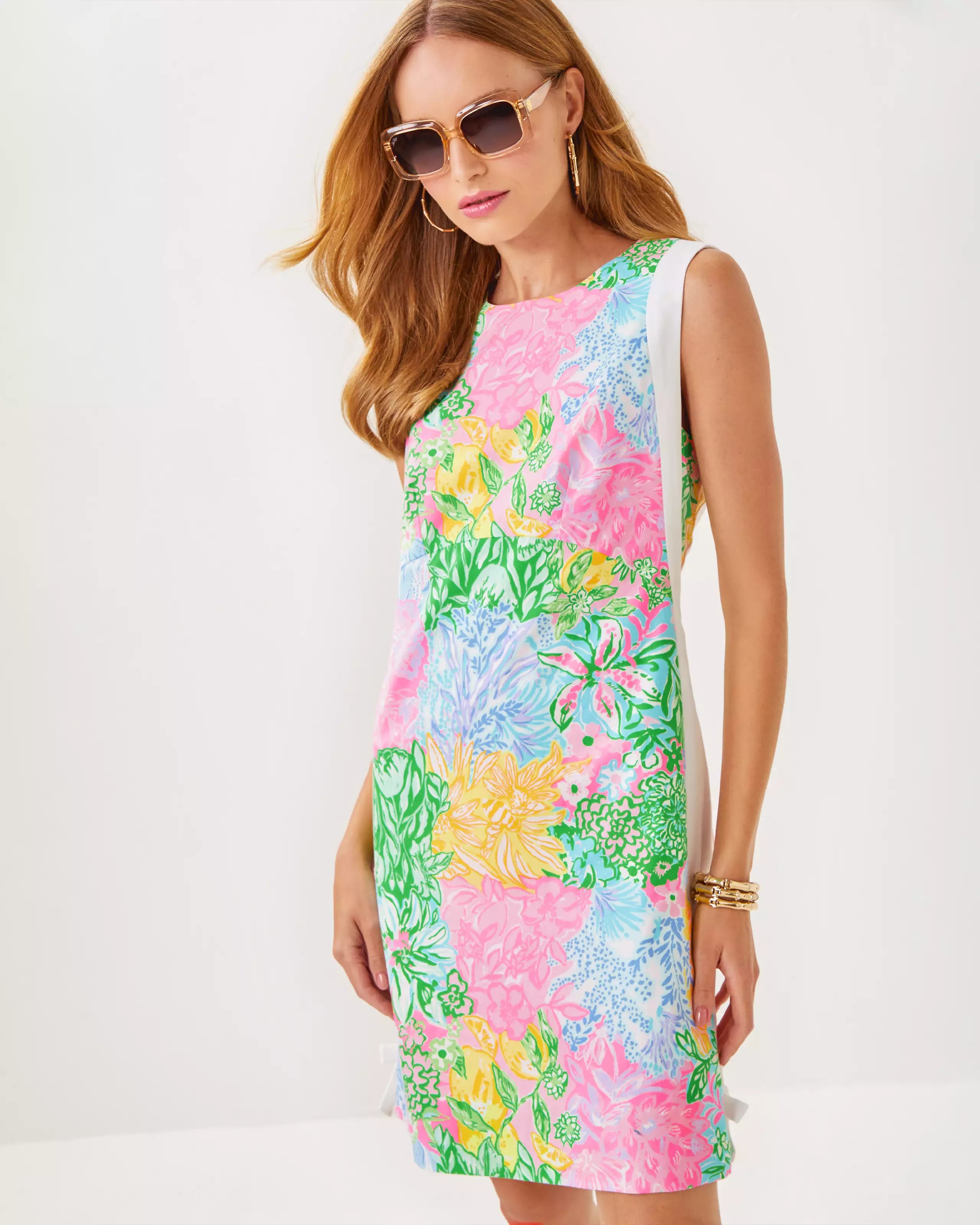 Beckler Shift Dress - Multi Bright Delight Patch Floral Print Women's Summer Dress | Casual Office Wear & Party Outfit