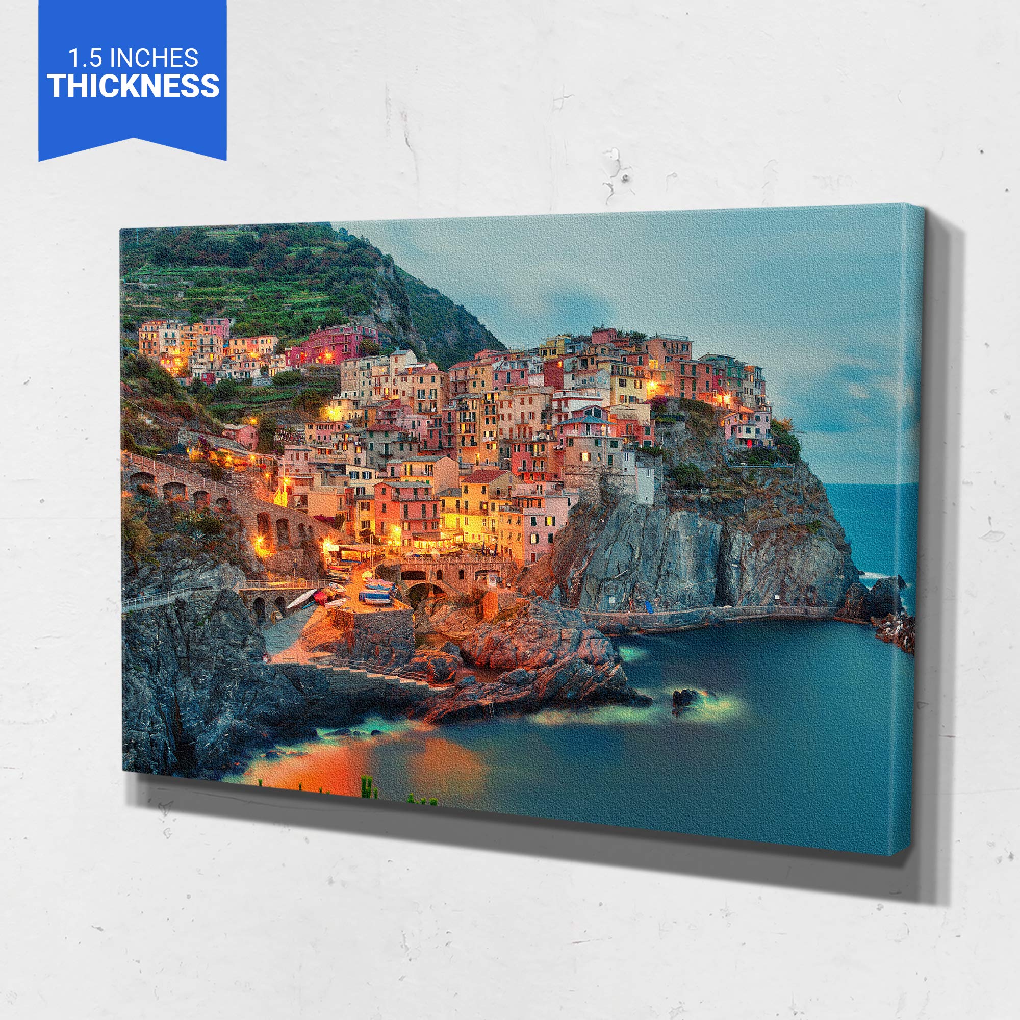 Manarola Cinque Terre Italy Liguria Landscape Canvas Art Print - 45x30 Inch Gallery Wrapped Wall Decor for Living Room, Bedroom & Office - Travel Inspired Home Decor & Gift Idea