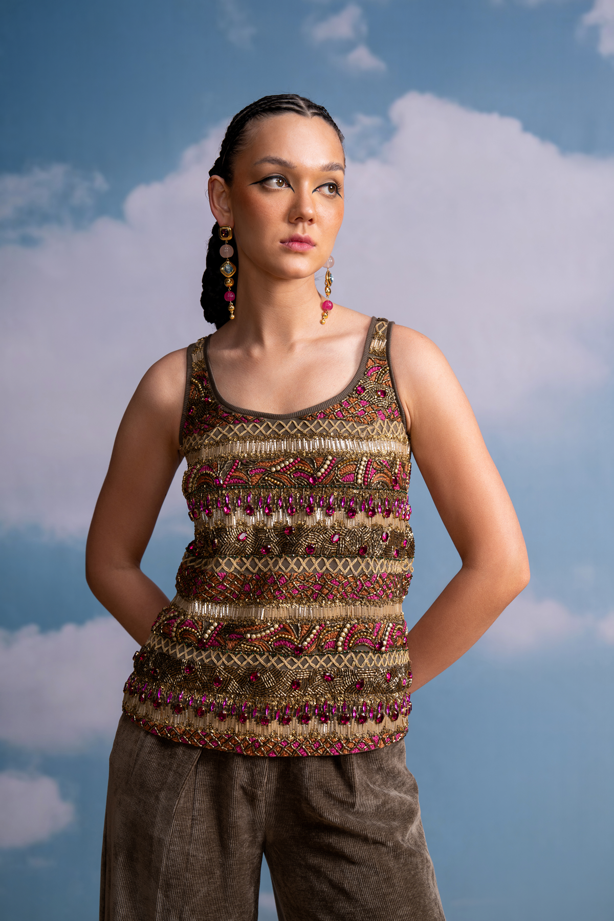 OLIVE BEADED HAND EMBROIDERED VEST for Women - Bohemian Style Fashion Vest - Perfect for Festivals, Parties & Boho Outfits