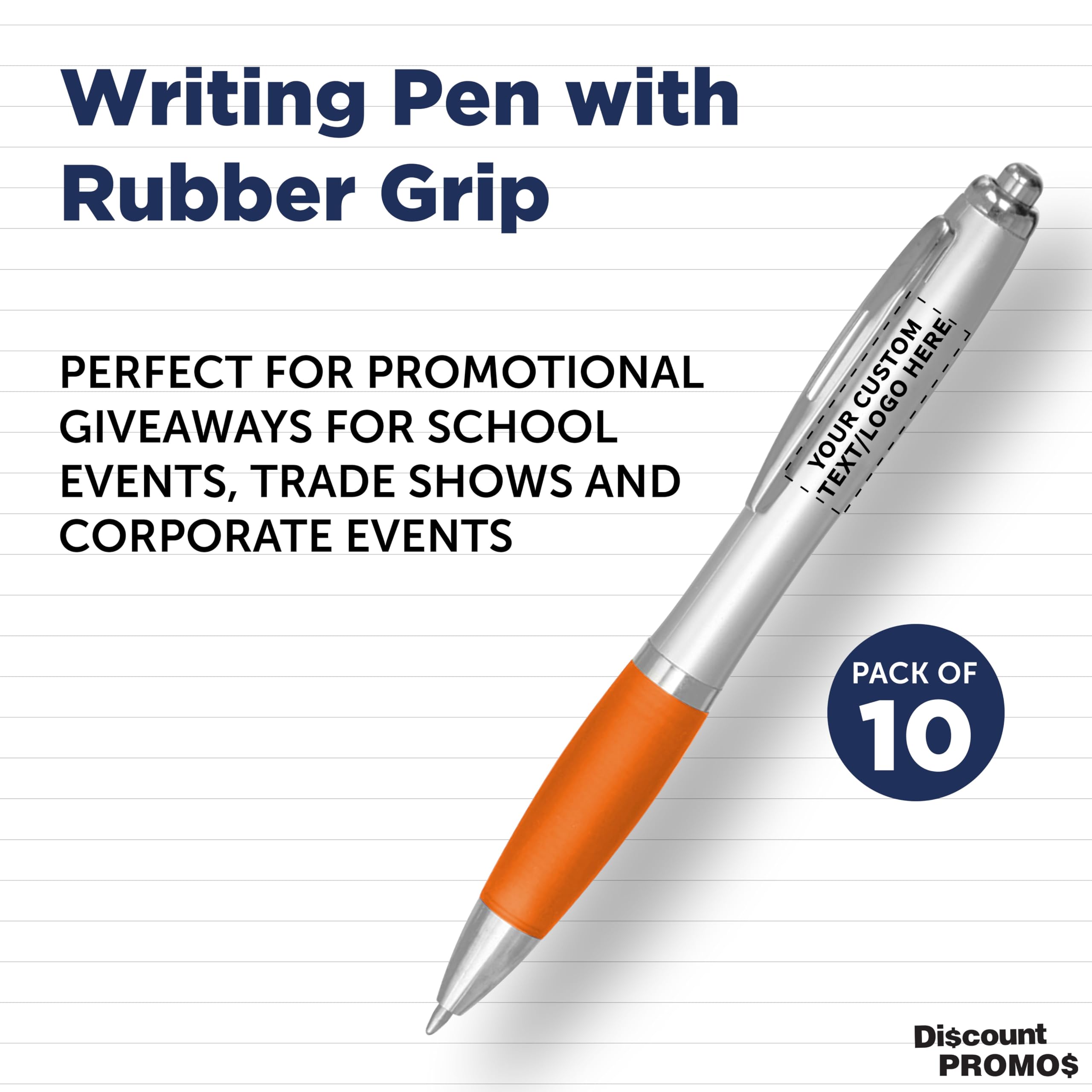 Customized Ergonomic Ballpoint Pens with Rubber Grip - 10 Pack Personalized Click-to-Write Pens with Black Ink for School, Office & Business Use | Bulk Promotional Pens for Students, Teachers & Corporate Gifts