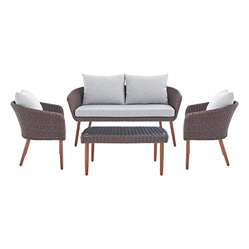 Grey Wicker Outdoor Patio Set with Coffee Table, 2 Chairs & Bench - Perfect for Backyard, Garden or Poolside Relaxation