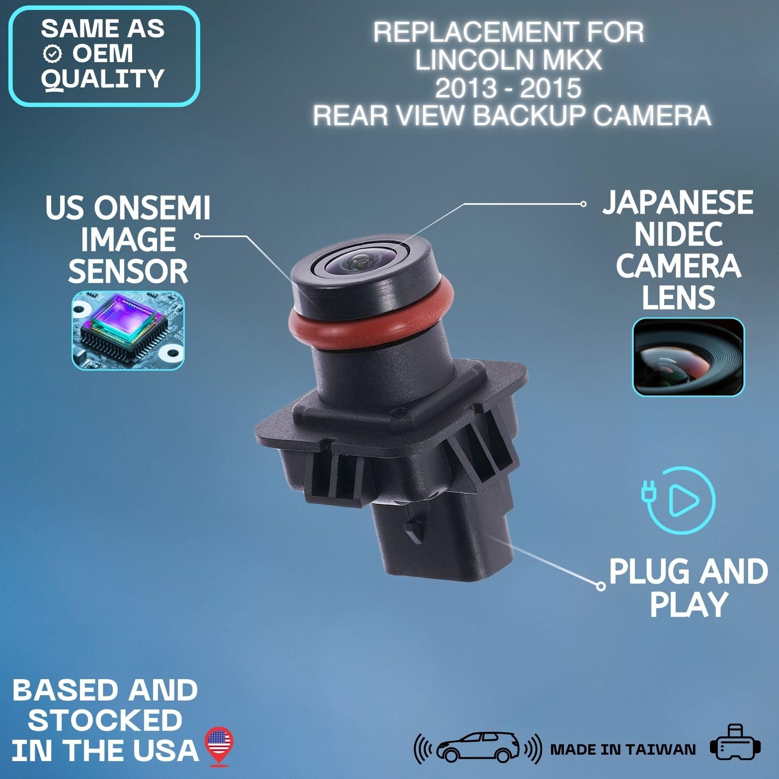 2013-2015 Lincoln MKX Backup Camera Replacement - Compatible with OE Part # EA1Z-19G490-A & DA1Z-19G490-A - High Resolution Night Vision for Safe Parking & Reversing