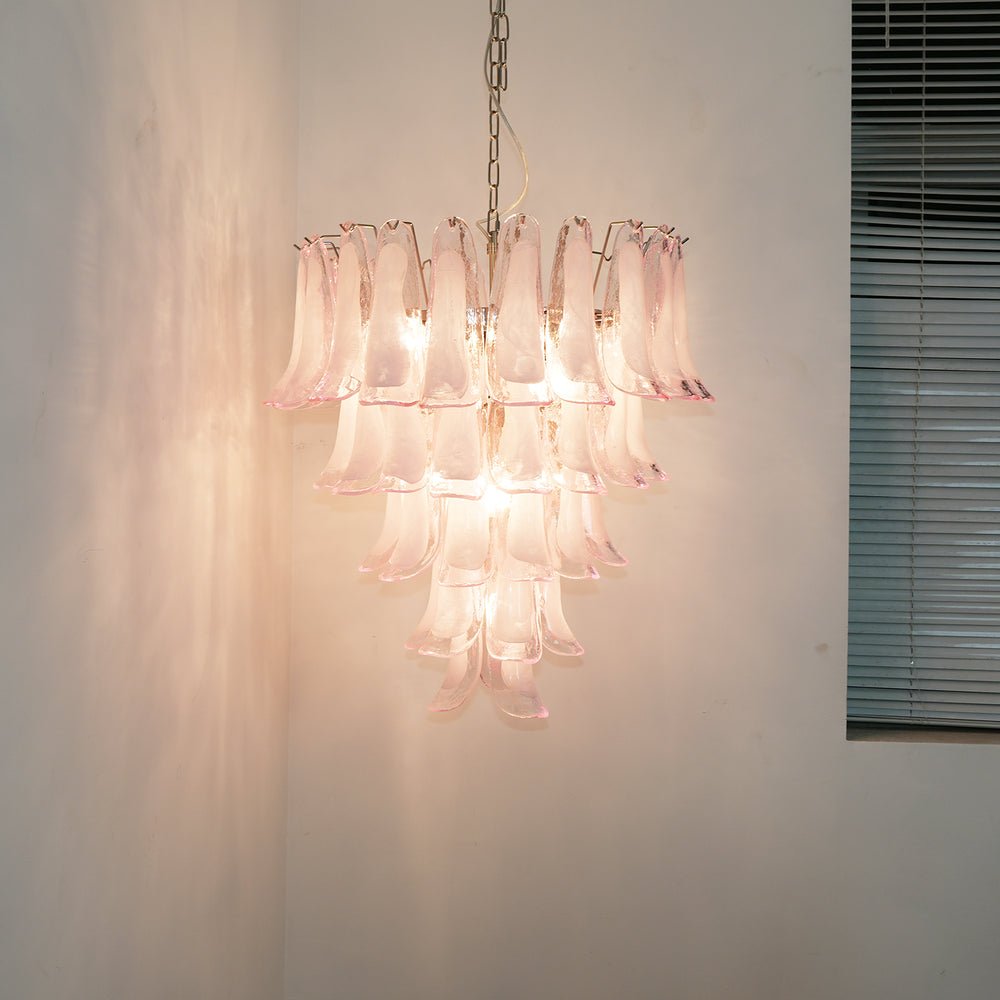 Murano Pink Glass Petals Chandelier - Elegant Venetian Crystal Ceiling Light Fixture for Dining Room, Bedroom & Living Room Decor
