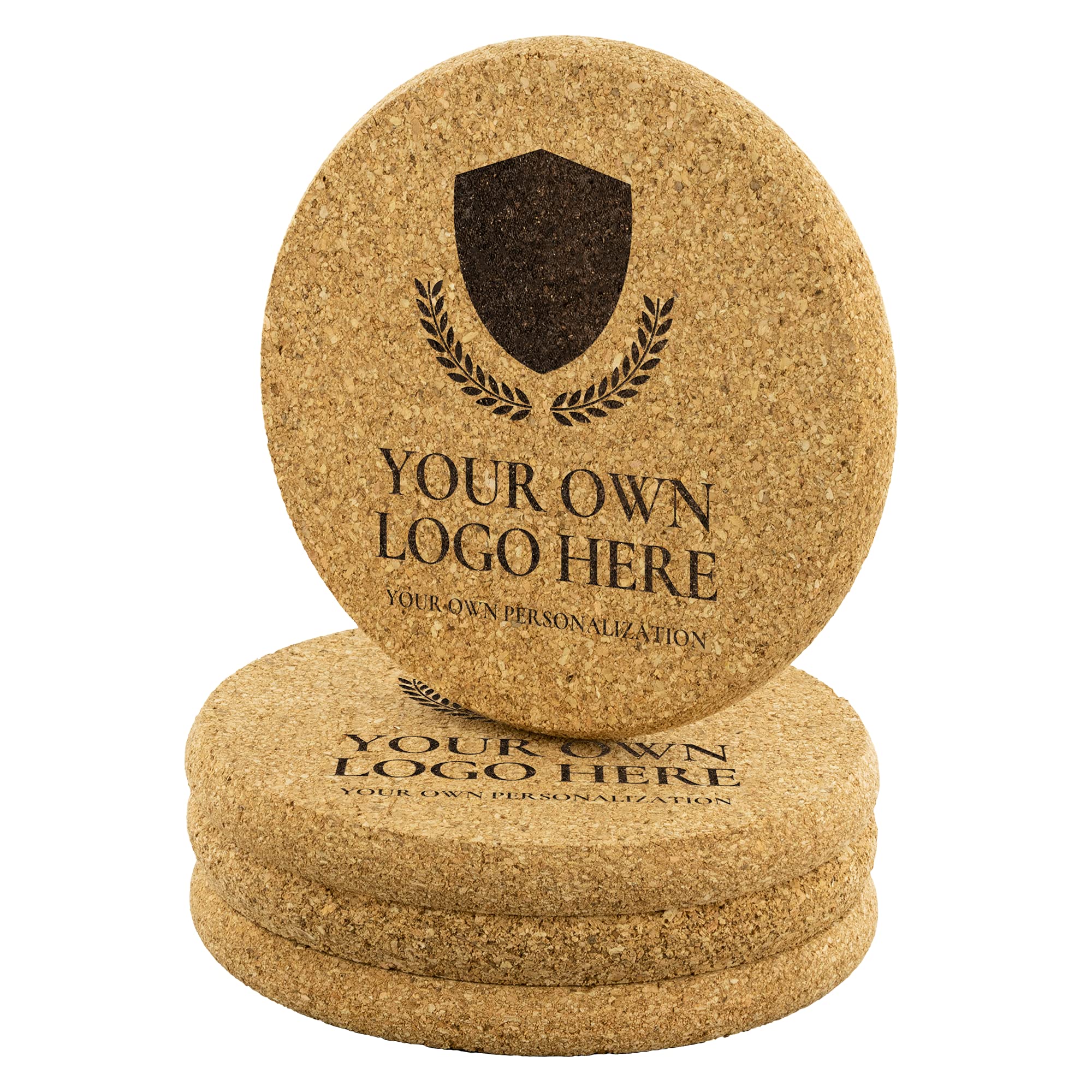 Personalized Round Cork Coasters Set of 4 - Custom Logo Drink Coasters for Coffee Tables, Housewarming Gifts & Kitchen Decor - Perfect for Weddings, Bars, and Home Entertaining