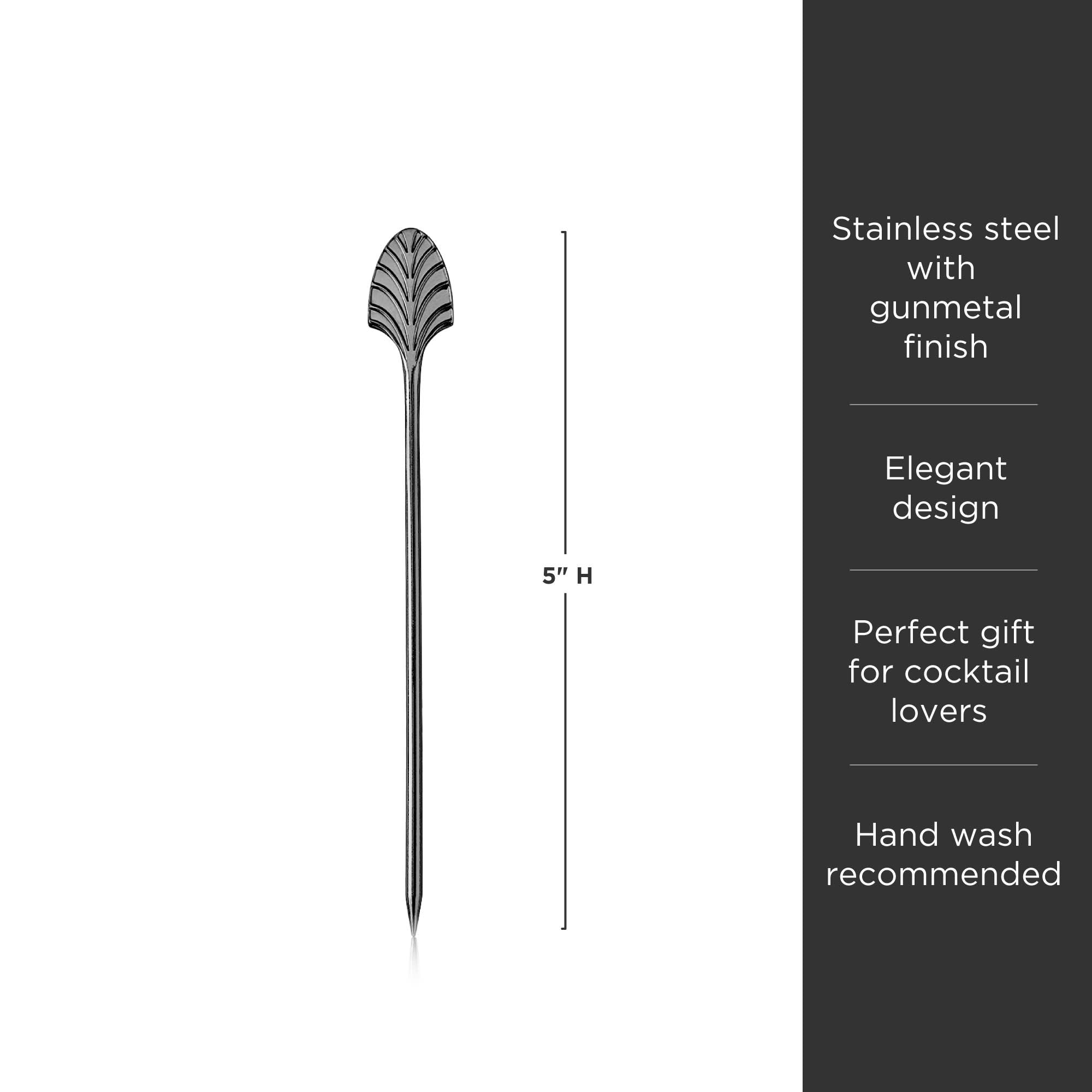 Art Deco Cocktail Picks - Set of 4 Gunmetal Bar Accessories for Martini, Olive, and Garnish - Perfect for Home Bars, Parties, and Entertaining
