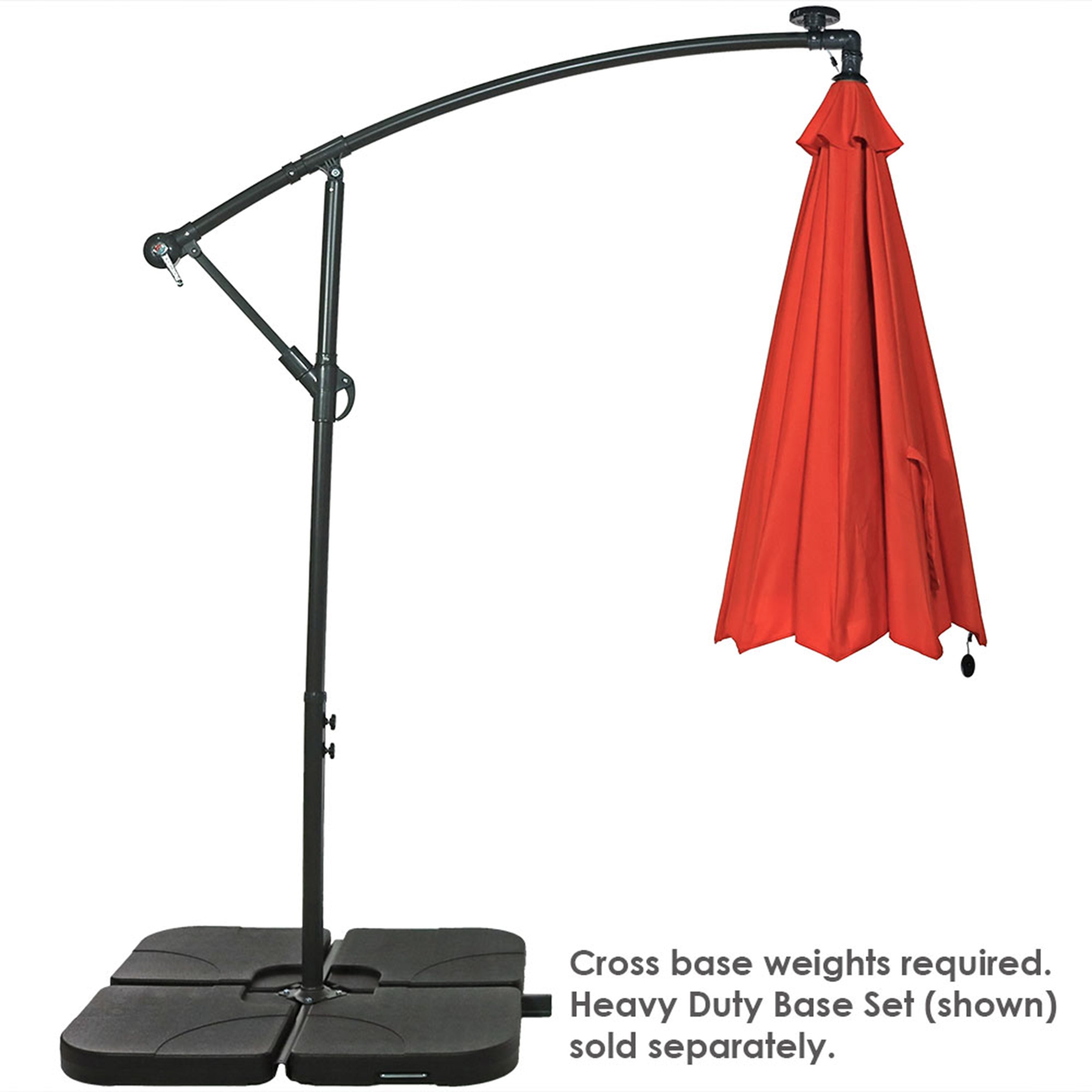 Sunnydaze 10-Foot Solar-Powered Cantilever Offset Patio Umbrella with Cross Base - Perfect for Poolside, Backyard, and Outdoor Dining Areas