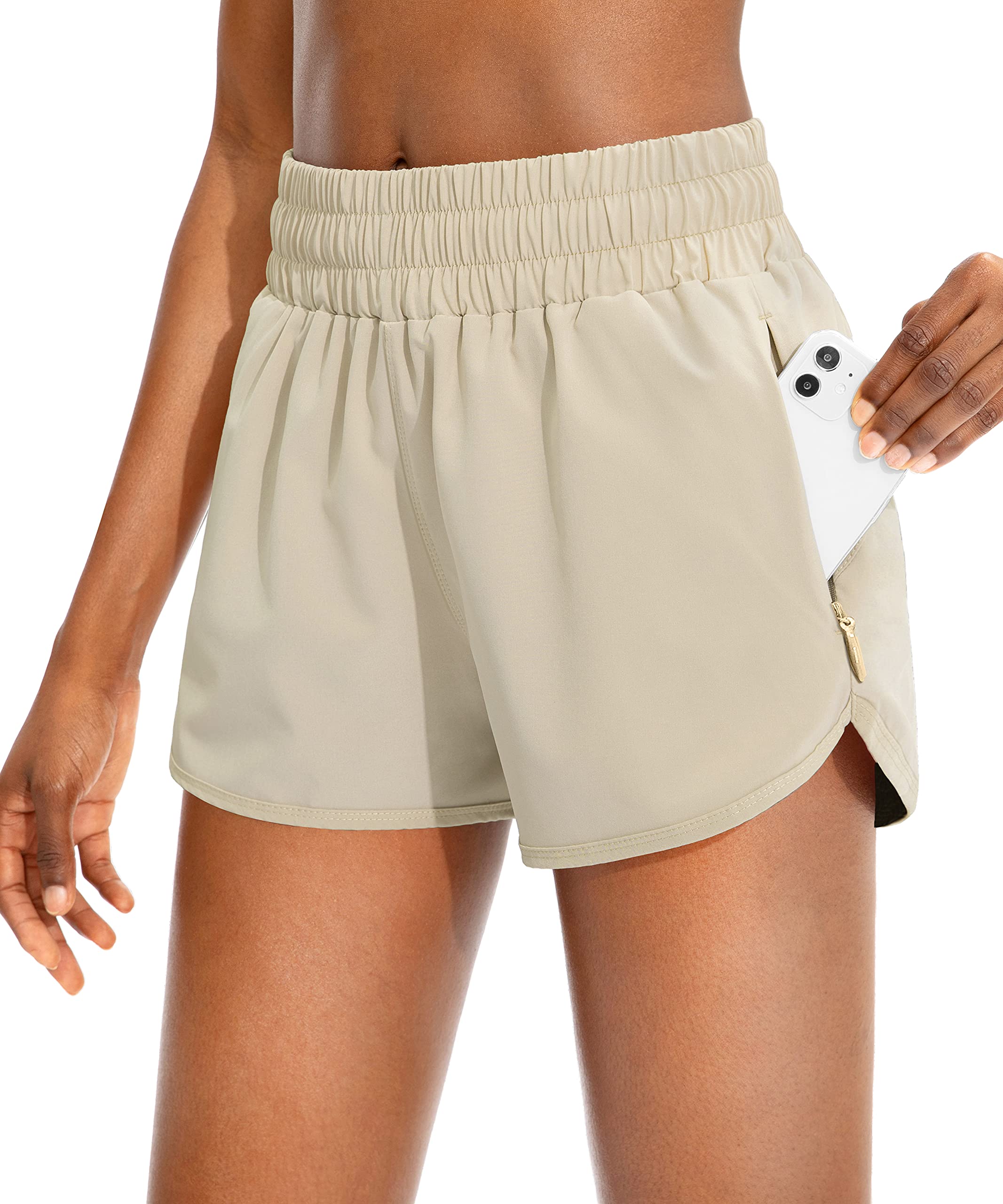 SANTINY High Waisted Running Shorts for Women with Zip Pockets - Breathable Athletic Workout Gym Shorts with Liner - Perfect for Jogging, Yoga & Fitness Training