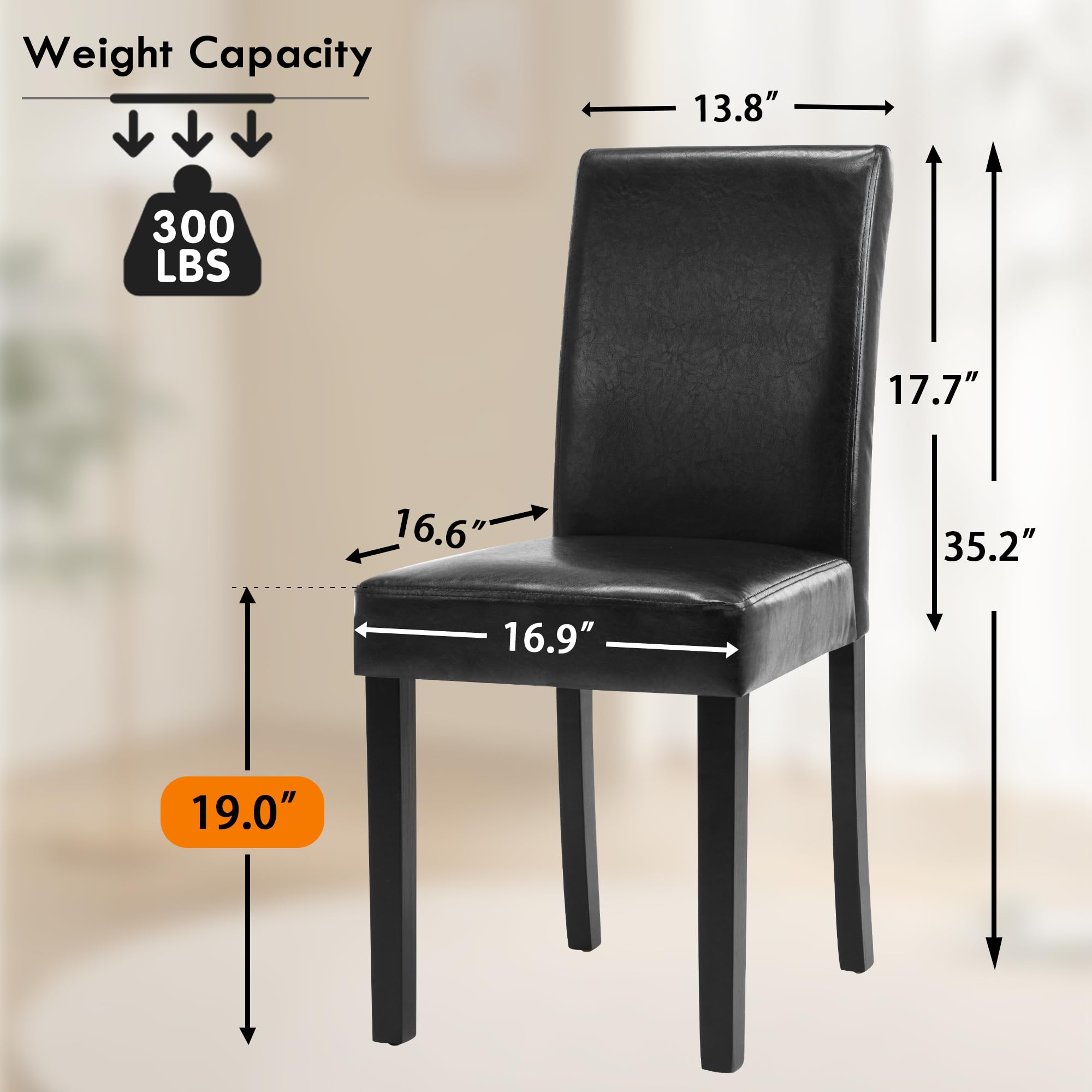 LSSBOUGHT Modern PU Leather Dining Chairs Set of 4 - Sturdy Solid Wood Legs, Urban Style Kitchen & Dining Room Seating (Black) - Perfect for Home, Restaurant & Office Use