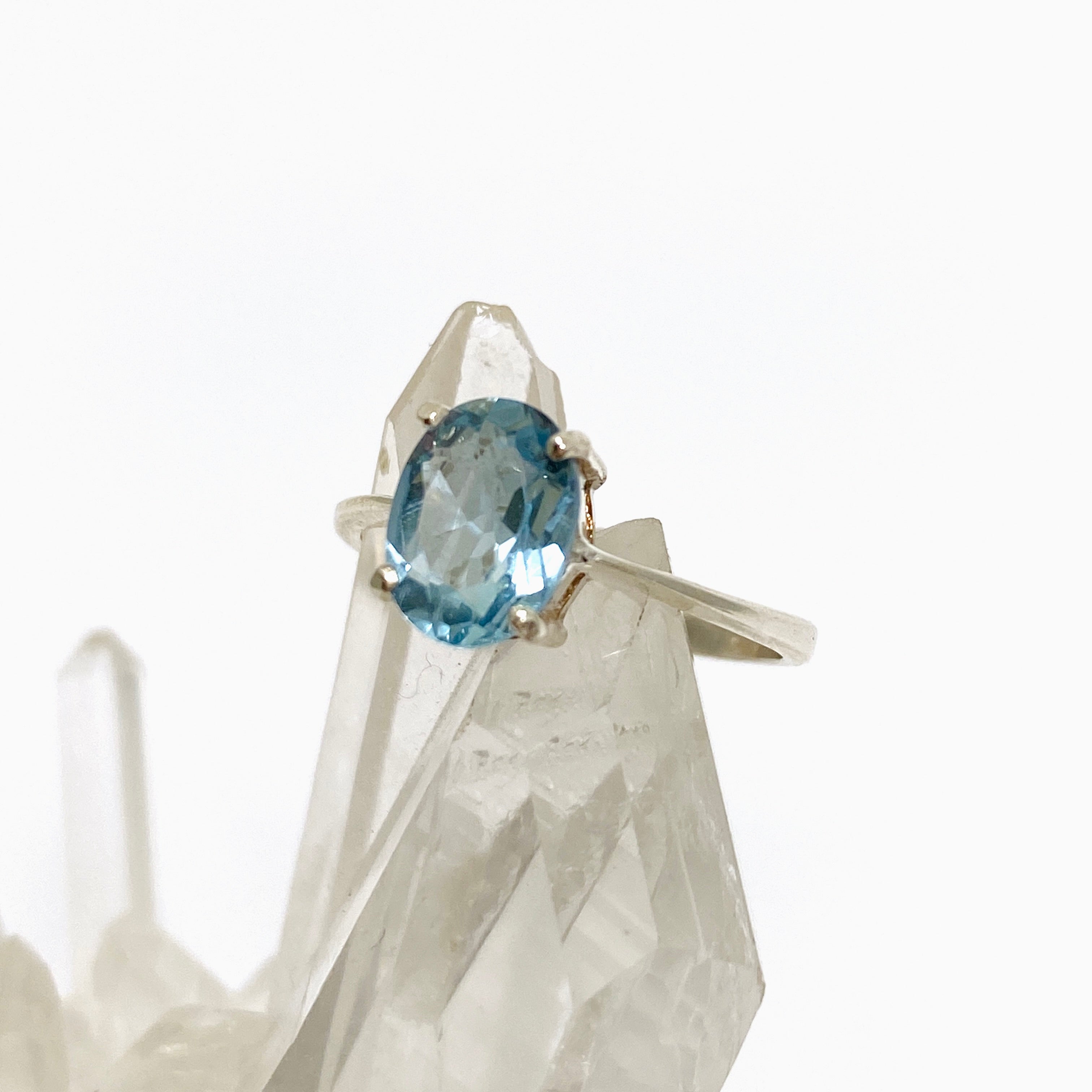 Blue Topaz Oval Faceted Solitaire Ring - 925 Sterling Silver Engagement Ring for Women, Elegant Birthstone Jewelry Gift for Anniversary, Valentine's Day & Special Occasions