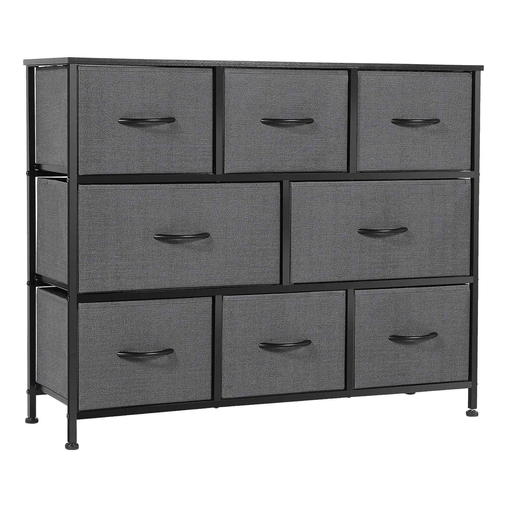 8-Drawer Fabric Storage Dresser with Sturdy Steel Frame & Wood Top - Easy Pull Fabric Bins for Bedroom, Closet, Nursery Organization - Black