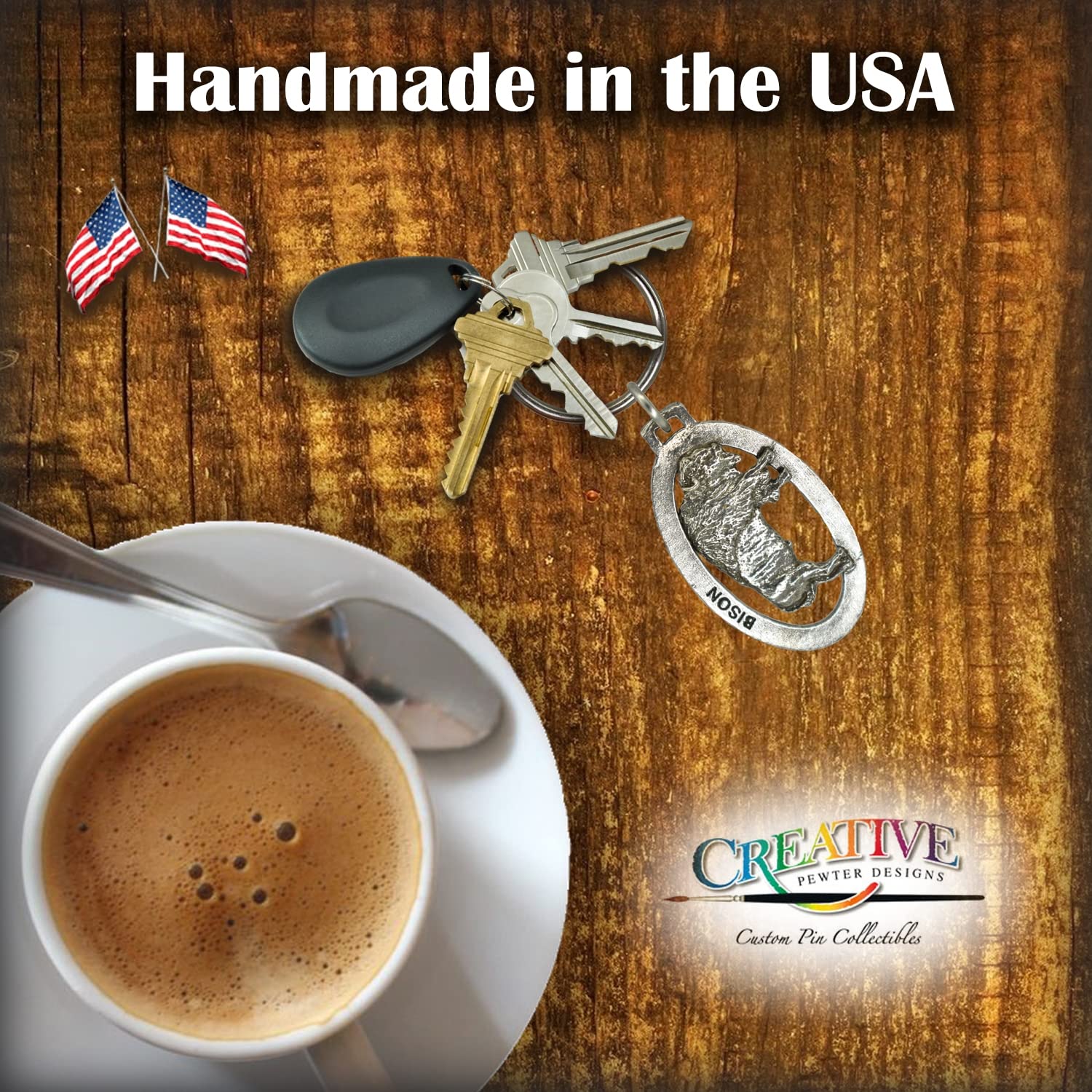 Handmade Pewter Bison Keychain - 2