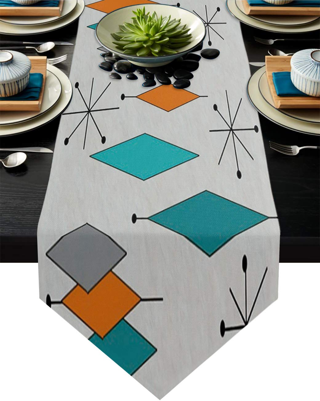 European Modern Cotton Linen Triangle Table Runner - Non-Slip Farmhouse Dining Room Decor for Wedding, Party, and Home Celebrations - 13