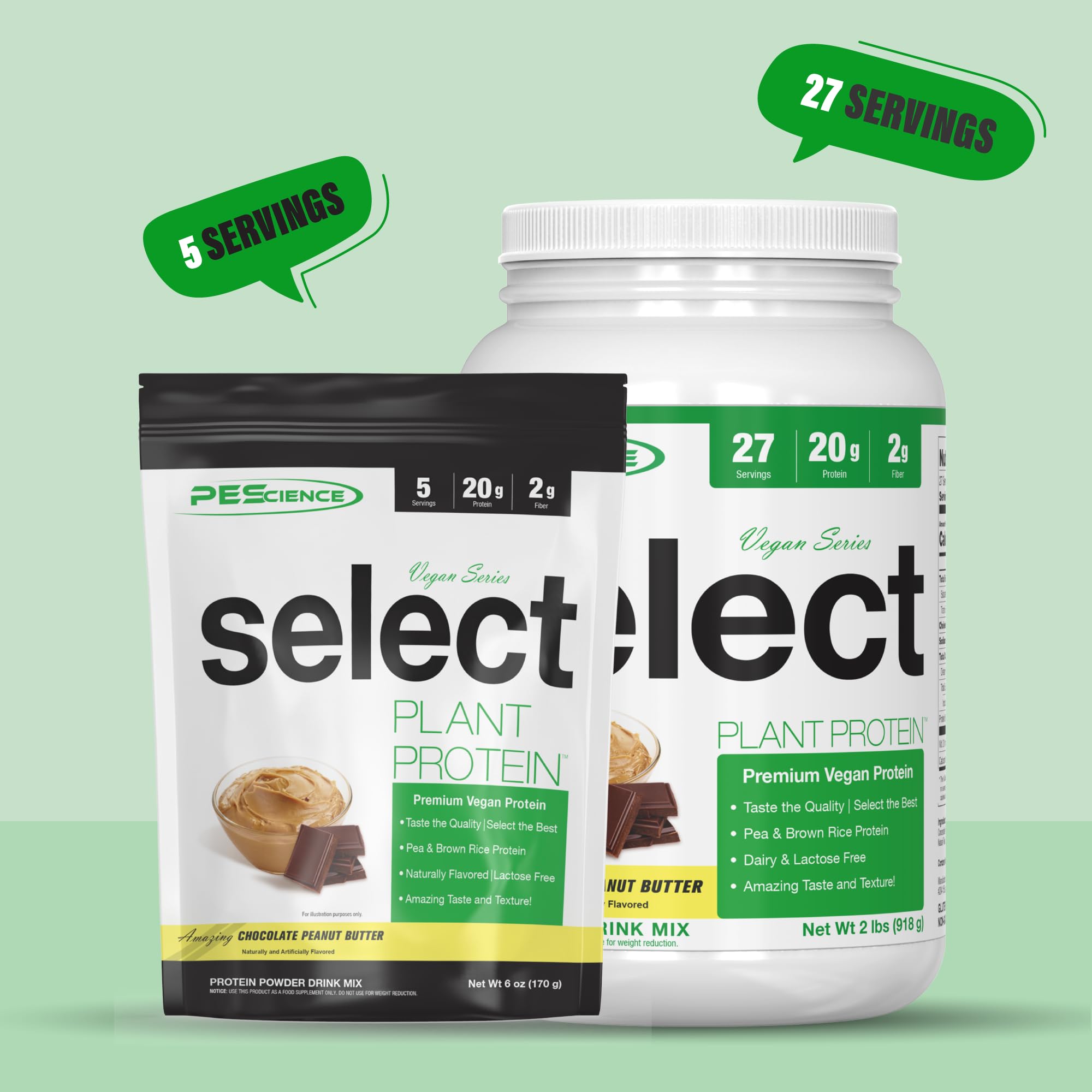 PEScience Select Vegan Plant Based Protein Powder - Chocolate Peanut Butter Flavor, 27 Servings | Premium Pea & Brown Rice Protein Blend for Muscle Recovery & Post-Workout Nutrition | Ideal for Smoothies, Baking & Healthy Meal Replacement