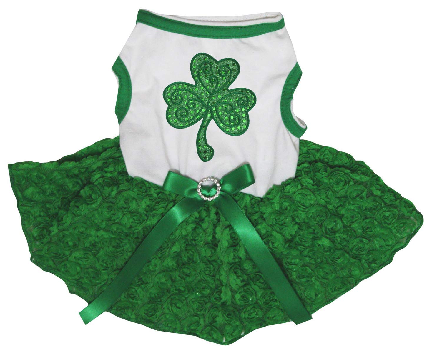 Petitebella Green Sequins Clover Puppy Dog Dress - XS White & Green Floral Outfit for Small Dogs | Perfect for St. Patrick's Day, Photo Shoots & Special Occasions