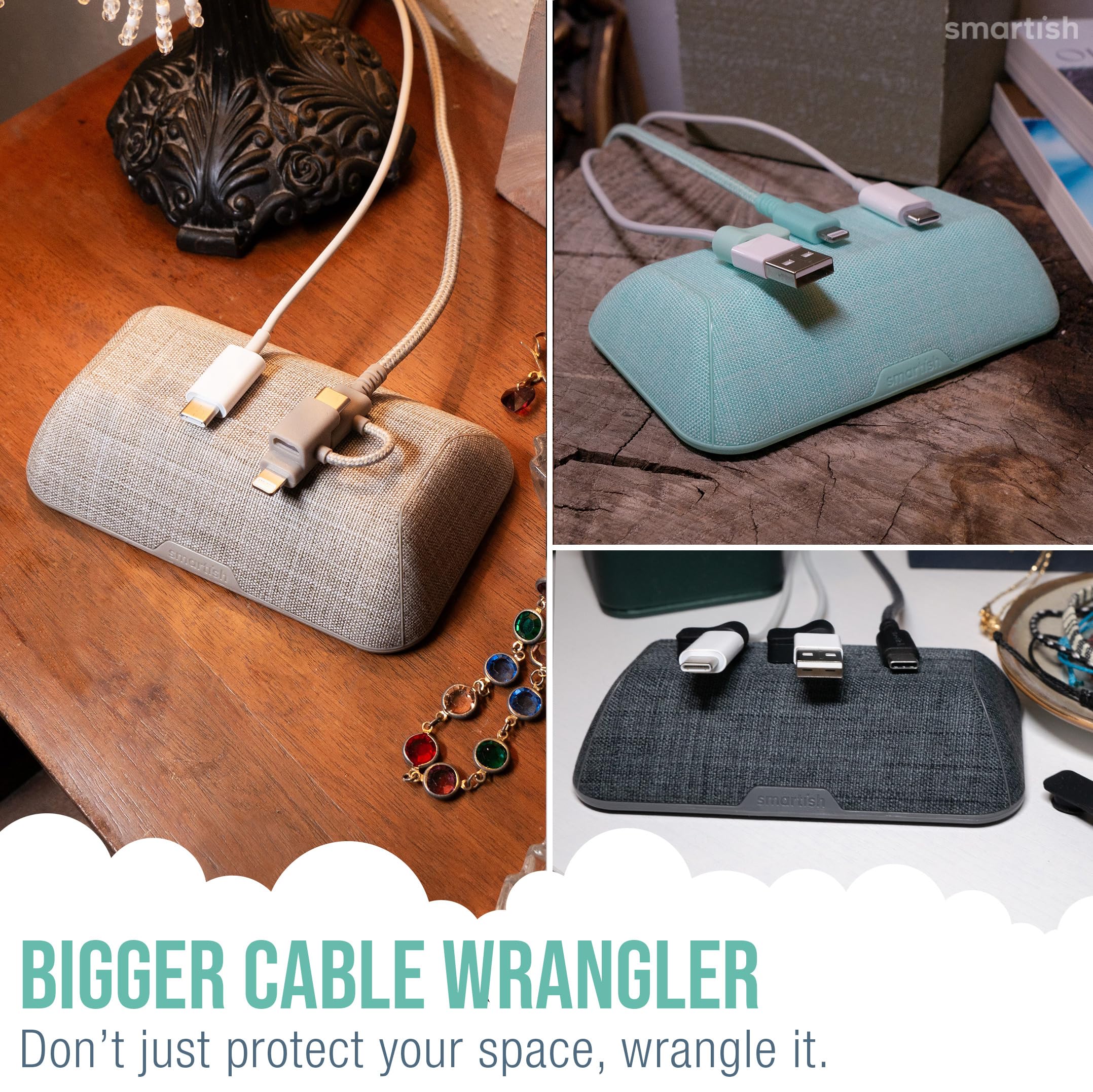 Smartish Magnetic Cord Holder - Strong Magnet Cable Organizer for iPhone Charger, USB Cables & Headphones - Desktop, Nightstand & Car Use - Holds 6 Cables - No. 2 Pencil Gray - Perfect for Home Office & Travel Accessories