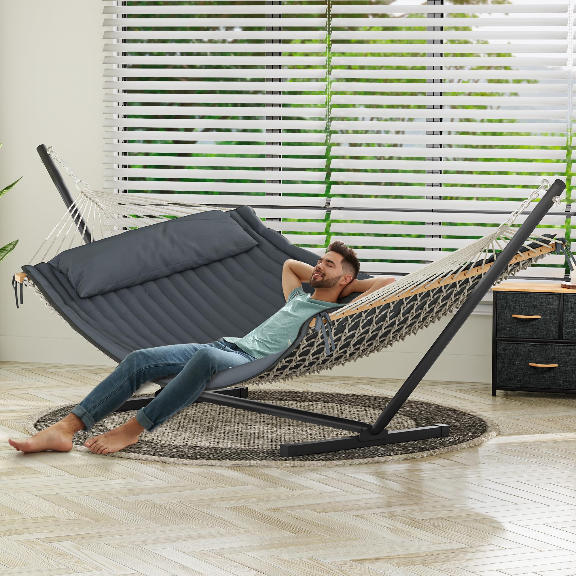 **YITAHOME Heavy Duty 12FT Steel Stand Hammock with Pillow - 450lbs Capacity, Waterproof & Portable for Outdoor, Backyard, Patio (Gray) - Perfect for Relaxing, Camping & Beach Getaways**