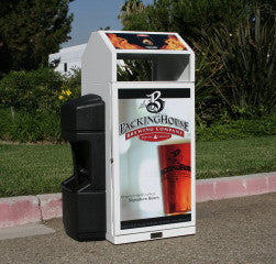 36 Gallon Outdoor Square Trash Can with Advertising Space - Durable Commercial Garbage Bin for Convenience Stores, Parks & Public Areas - HS36OW ADVERT 1