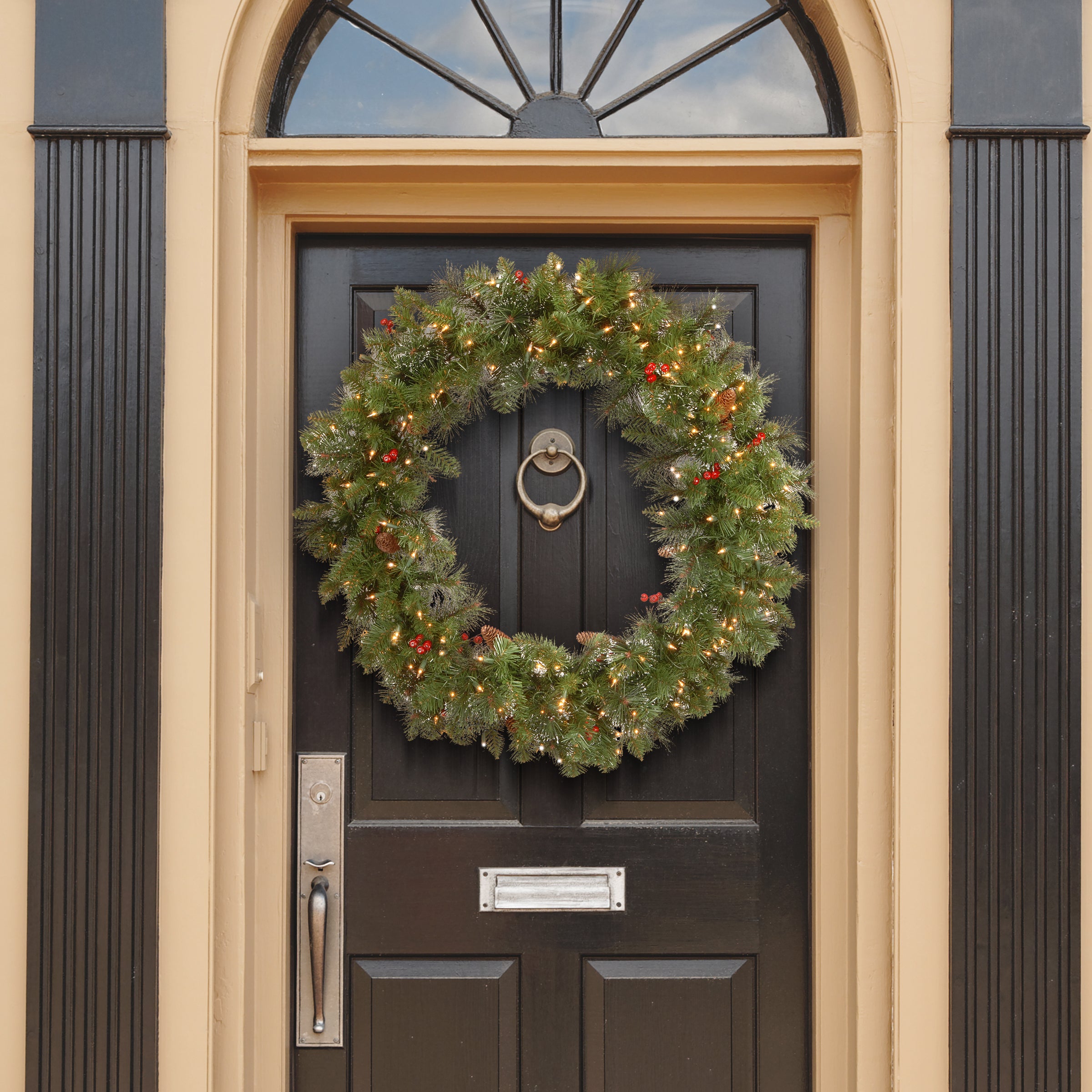 36 Inch Pre-Lit Artificial Spruce Wreath with 100 Clear LED Lights - Christmas Door Decor, Holiday Mantel Garland, Festive Window Decoration