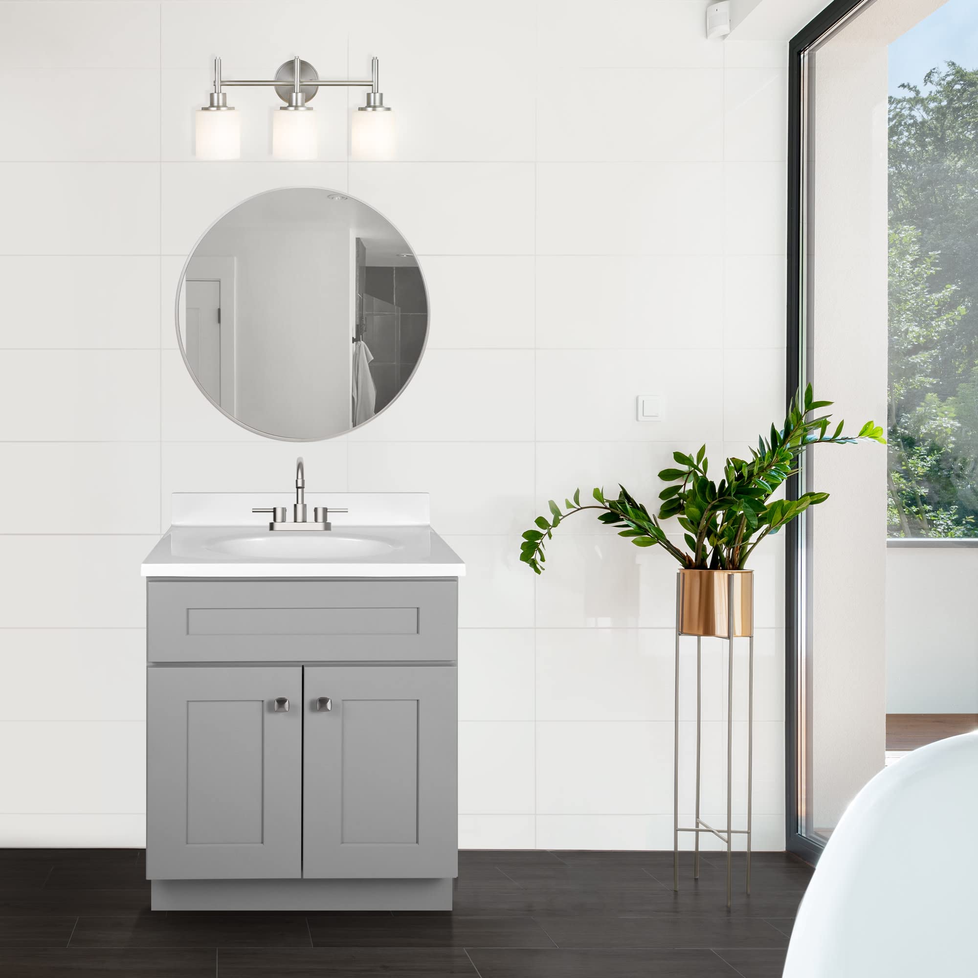 25 Inch Bathroom Vanity with Sink Top - Ready to Assemble Gray Painted Modern Vanity Set by Design House 597526 - Perfect for Small Bathrooms & Powder Rooms