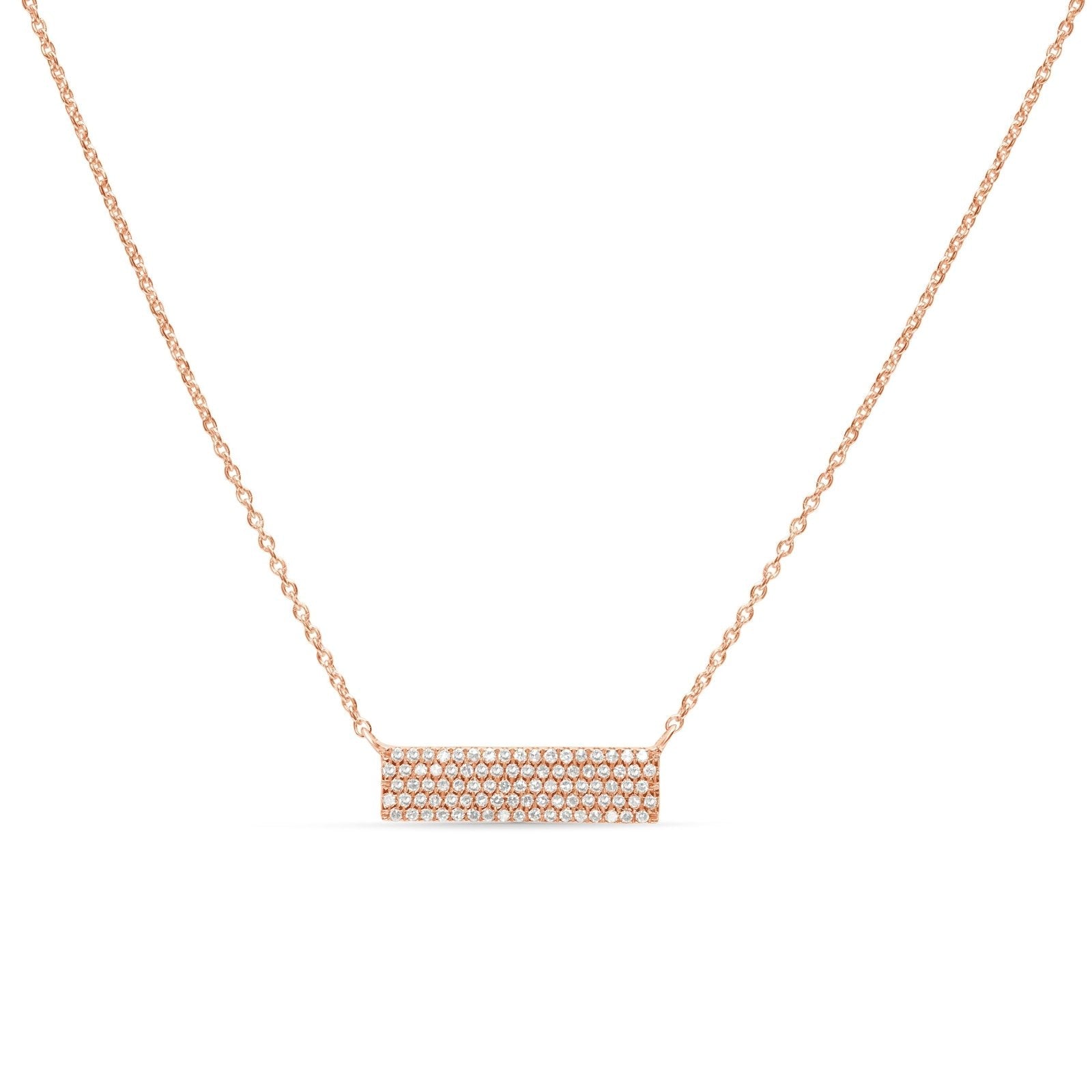 14K Rose Gold Diamond Pavé Bar Necklace - 5 Row Elegant Pendant for Women, Perfect for Weddings, Anniversaries & Everyday Luxury