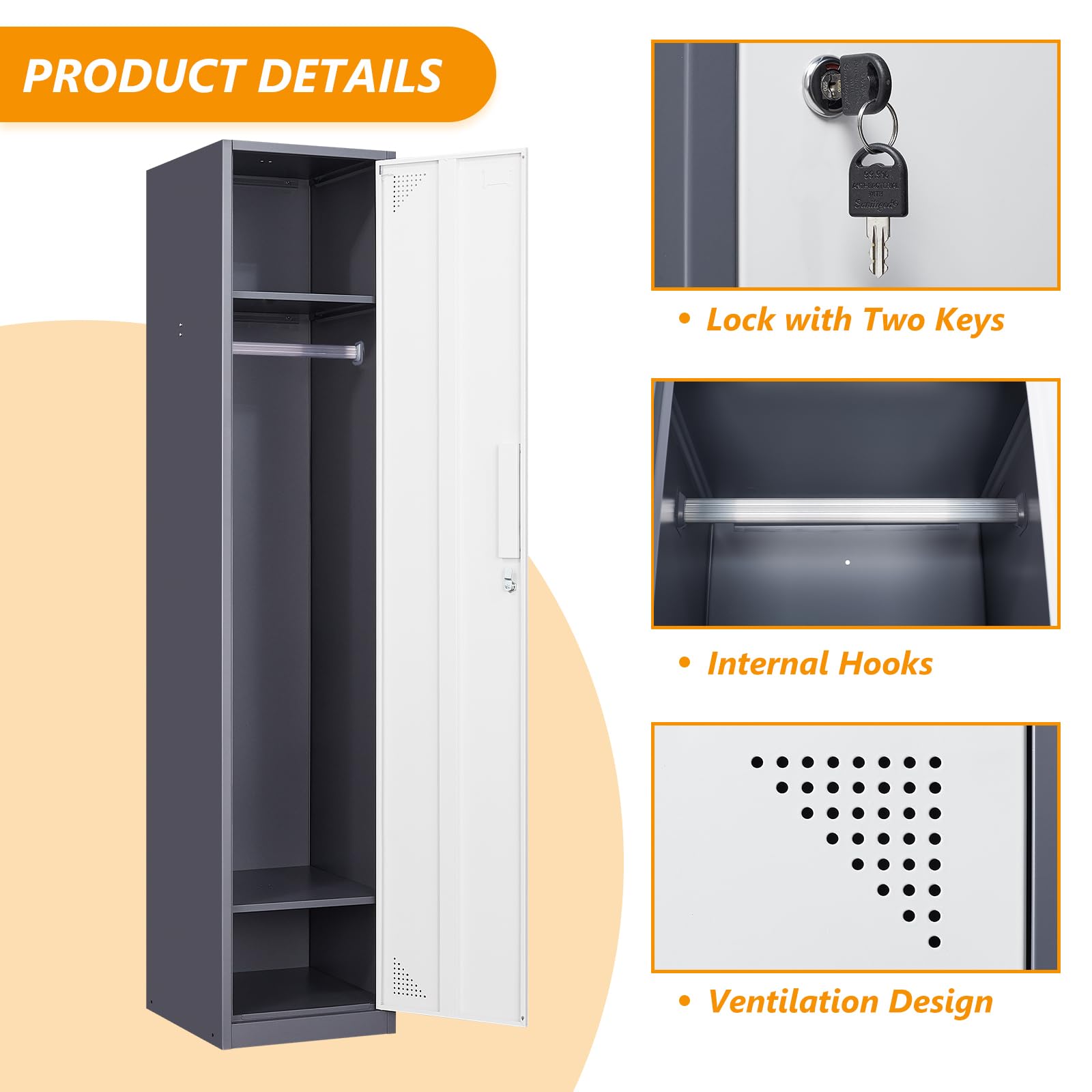 STANI Heavy Duty Metal Locker with Lock - Secure Employee Storage Cabinet for Home, Gym, School & Office - Tall Steel Locker for Clothes, Shoes & Equipment Storage | Perfect for Workplace, Sports Facilities & Educational Institutions