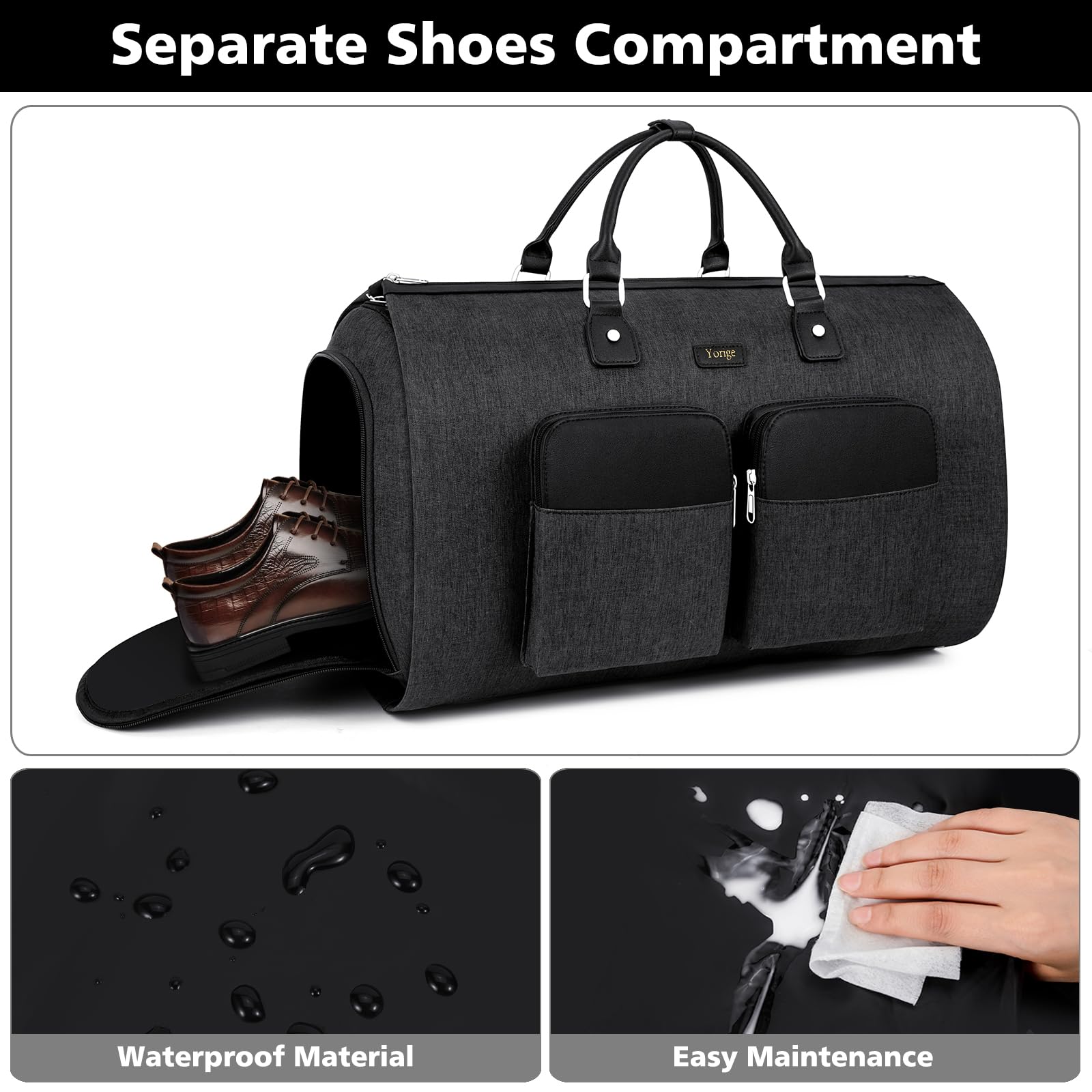 2-in-1 Convertible Travel Garment Duffle Bag Set for Men & Women - Large Carry-On Weekender with Hanging Suit Dress Clothes Organizer & Crossbody Bag (4pc) - Perfect for Business Trips, Gym & Weekend Getaways