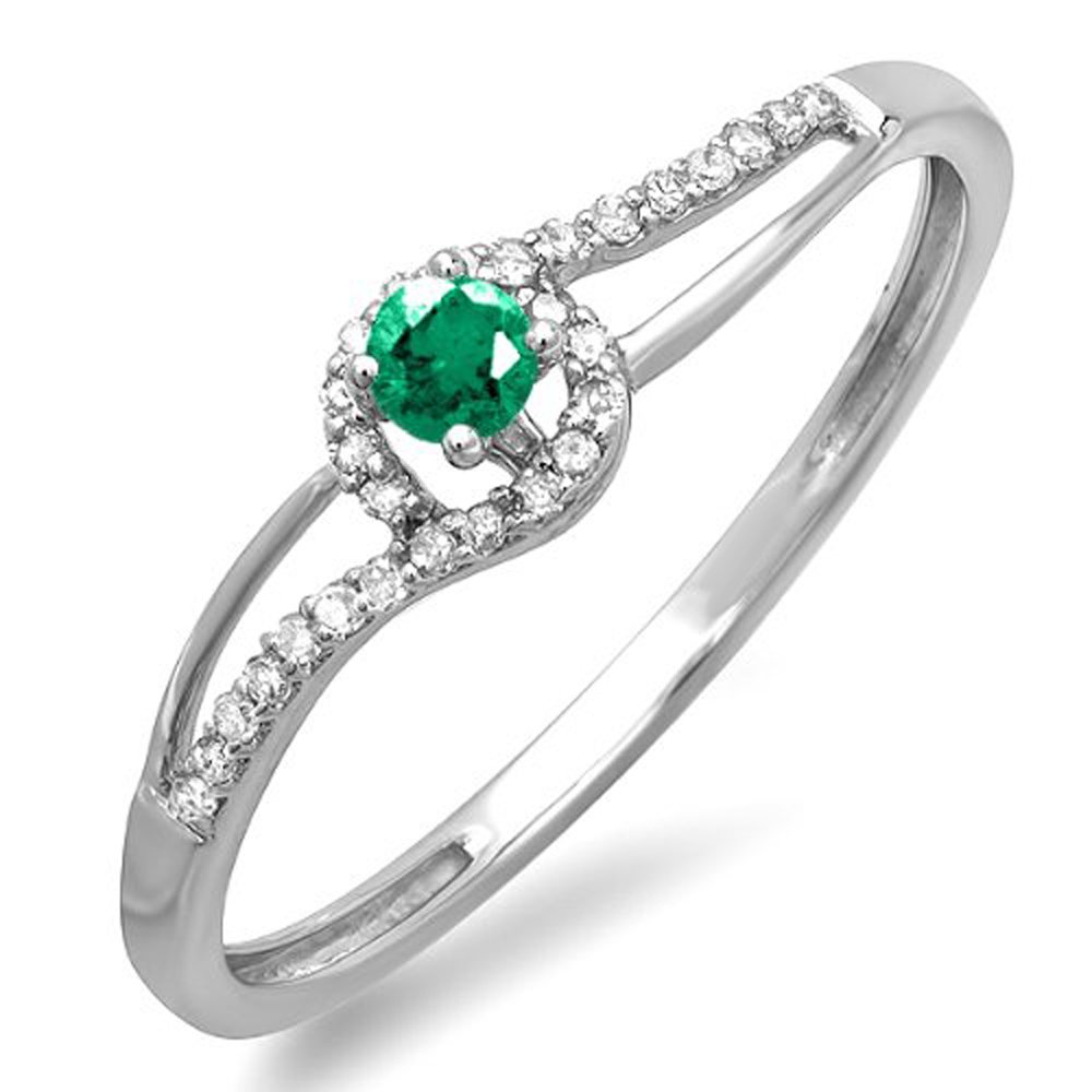 Dazzlingrock Collection 18K Solid White Gold Round Cut Emerald & Diamond Women's Engagement Ring - Perfect for Bridal, Promise, Anniversary & Special Occasions