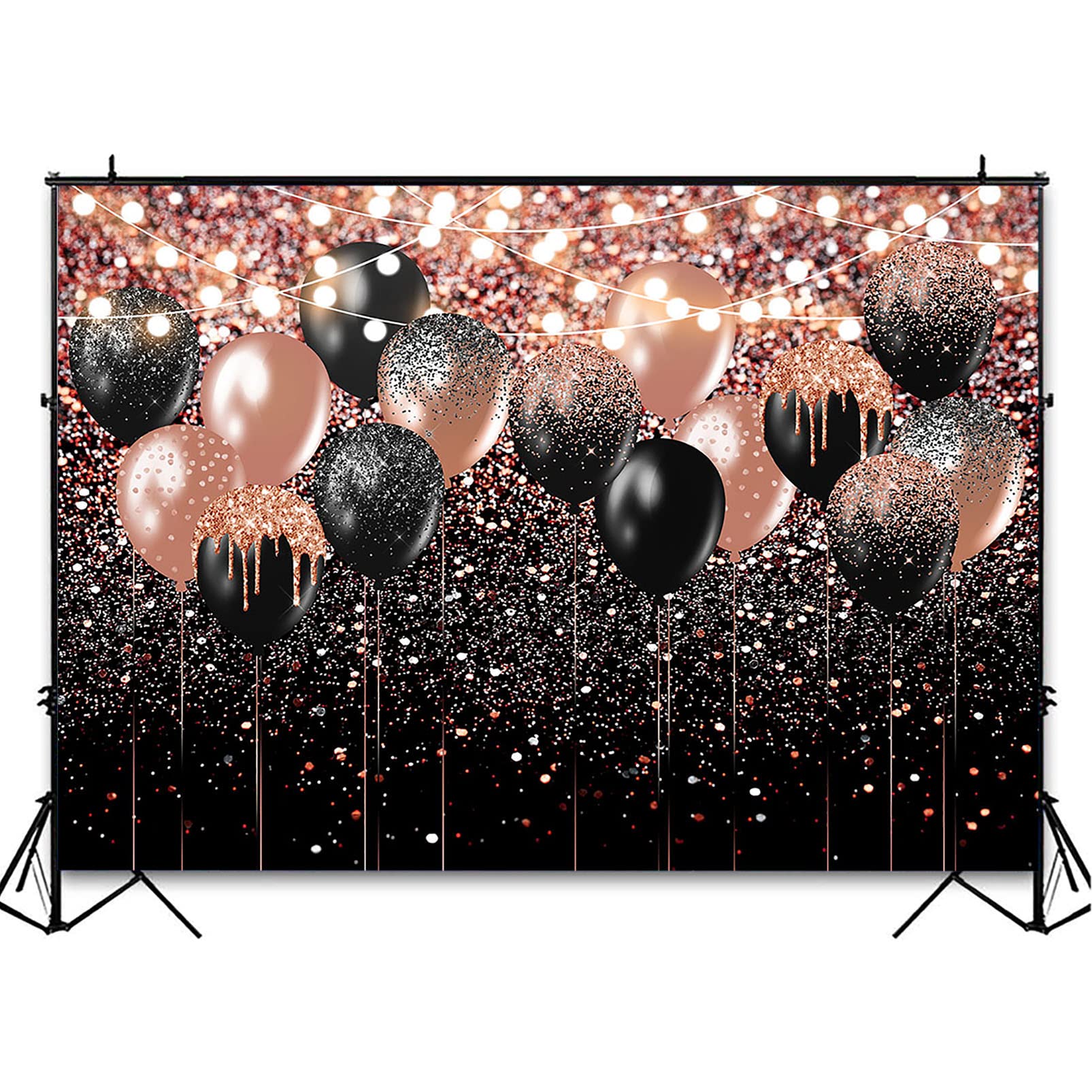 Rose Gold & Black Glitter Photography Backdrop - 7x5ft Party Decor for Birthday, Wedding, Bridal Shower, Balloon Decorations | Perfect for Photo Booths, Social Media Shoots & Event Backgrounds