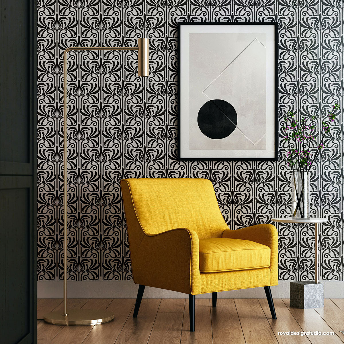 Astoria Art Nouveau Wall Stencil - Floral Decorative Painting Template for DIY Home Decor, Wall Art, and Furniture Upcycling | Perfect for Bedrooms, Living Rooms, and Craft Projects