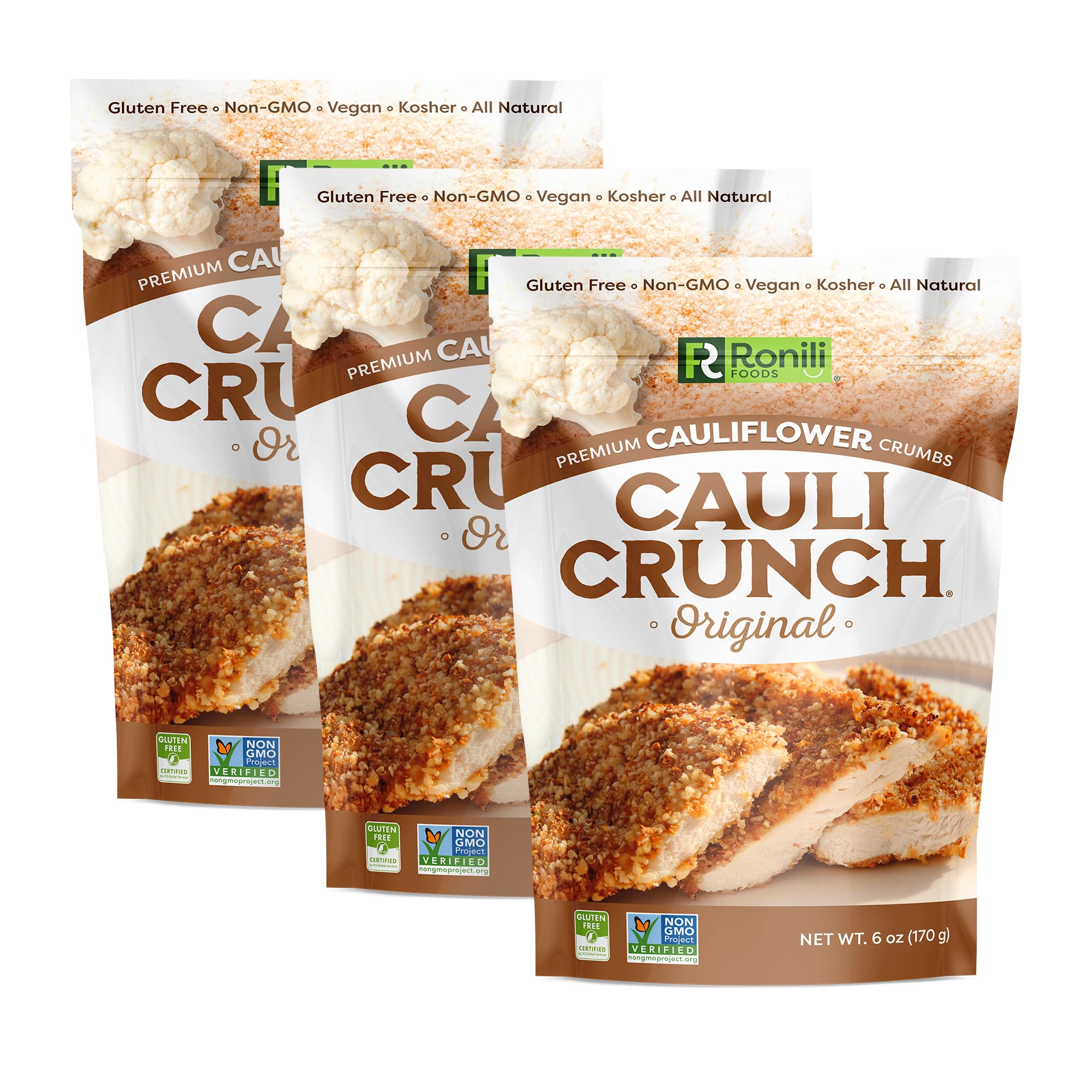 Cauli Crunch Original Gluten Free Cauliflower Bread Crumbs – Vegan, Kosher, Non-GMO Certified, All Natural Bread-Free Alternative (3-Pack) | Perfect for Keto, Paleo & Low-Carb Diets, Great for Breading Chicken, Fish & Veggies