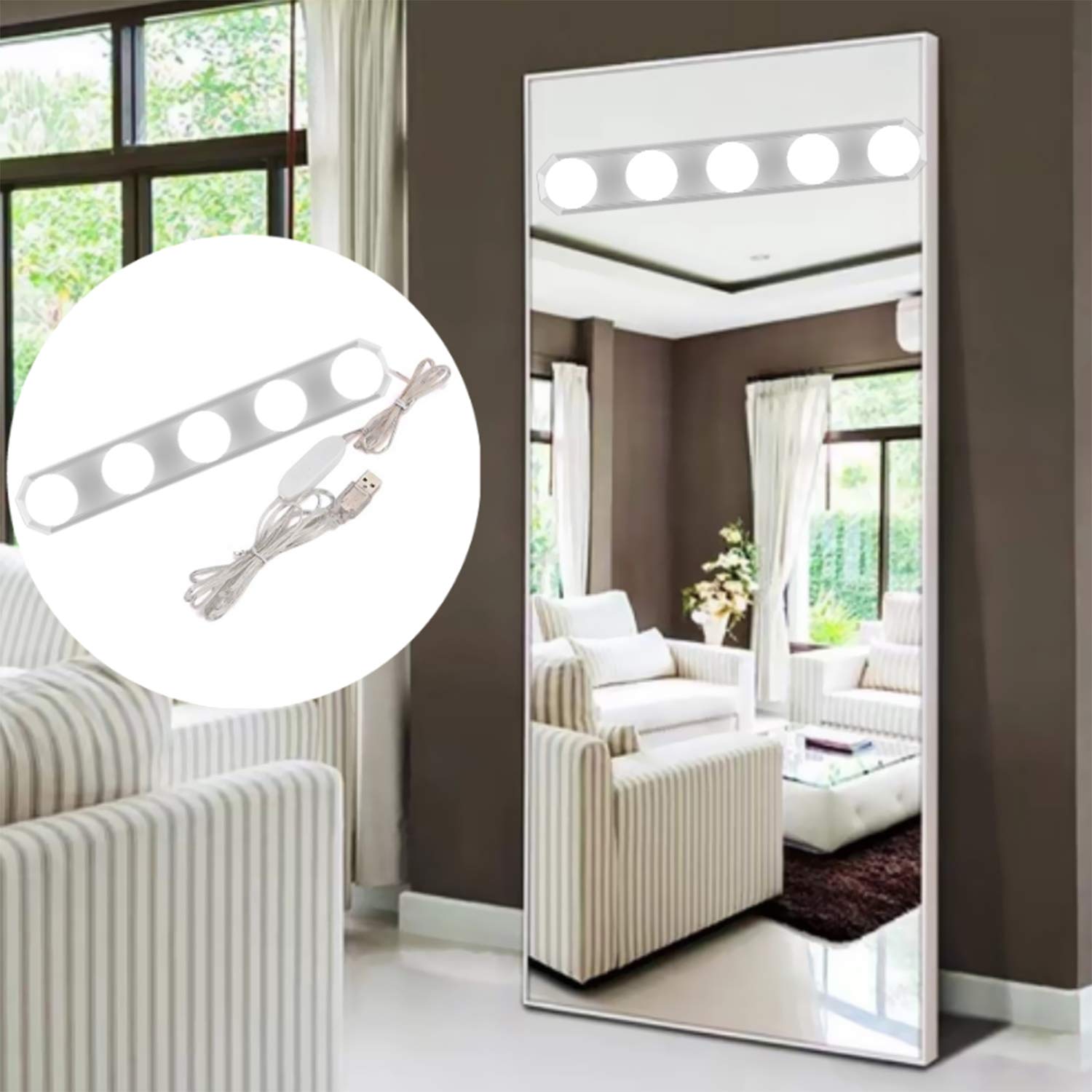 5-Bulb LED Vanity Mirror Lights with 3 Color Modes & Dimmable Brightness, 4W USB-Powered Makeup Lighting for Bathroom, Dressing Room, and Cosmetic Table - Perfect for Makeup Application, Self-Care Routine, and Christmas Gifts