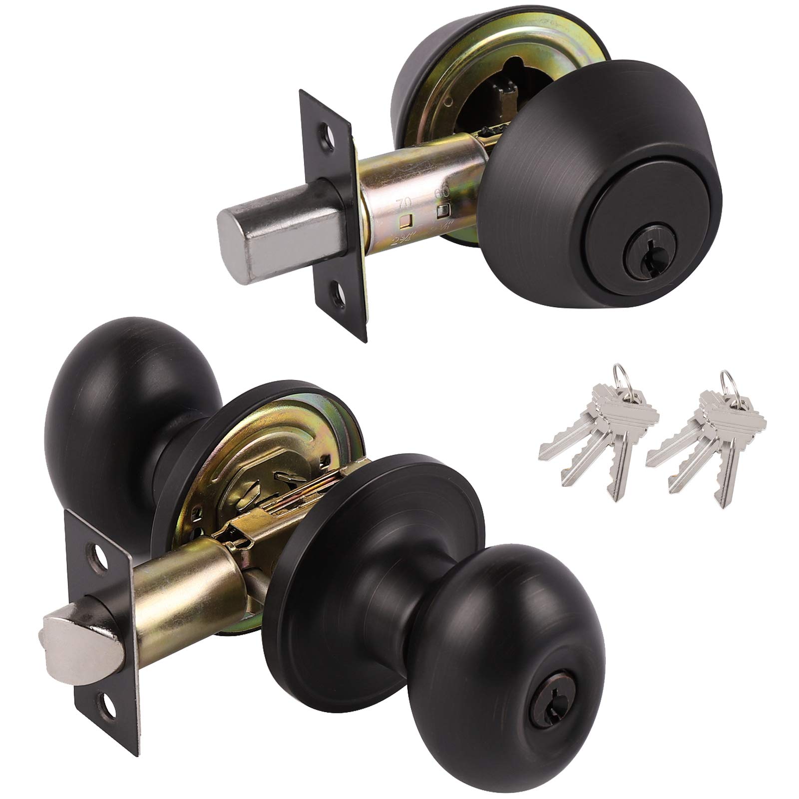 Probrico 10 Pack Oil Rubbed Bronze Entry Door Knobs with Double Cylinder Deadbolt - Keyed Alike Oval Egg Knob Lock Set for Interior & Exterior Doors - Perfect for Office, Home, and Commercial Security Use