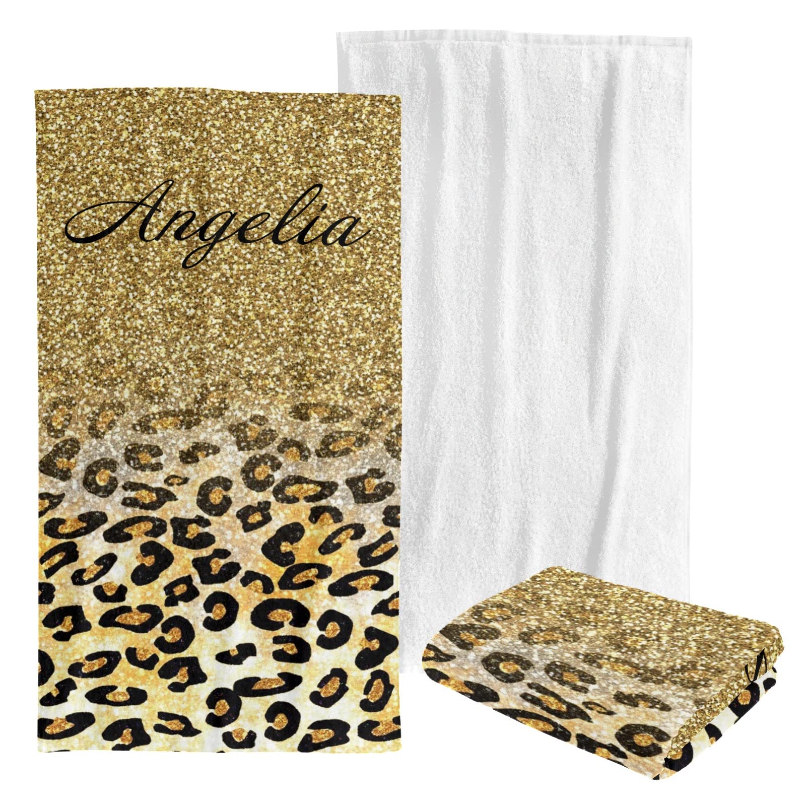 **Custom Personalized Beach Towel - Large Soft Quick Dry Bath Towel Blanket for Swimming, Pool, Travel - Golden Leopard Print for Kids, Men, Women (Boys & Girls) - Perfect for Beach, Vacation & Summer Outings**