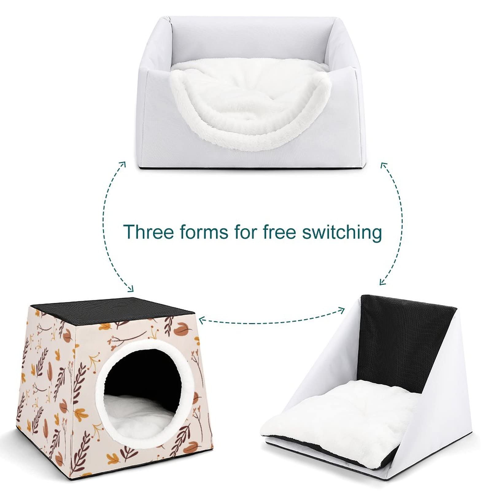 3-in-1 Multi-Functional Cat House with Autumn Leaves Print - Cozy Cat Bed, Sofa & Shelter for Indoor/Outdoor Use - Perfect for Napping, Lounging & Playtime