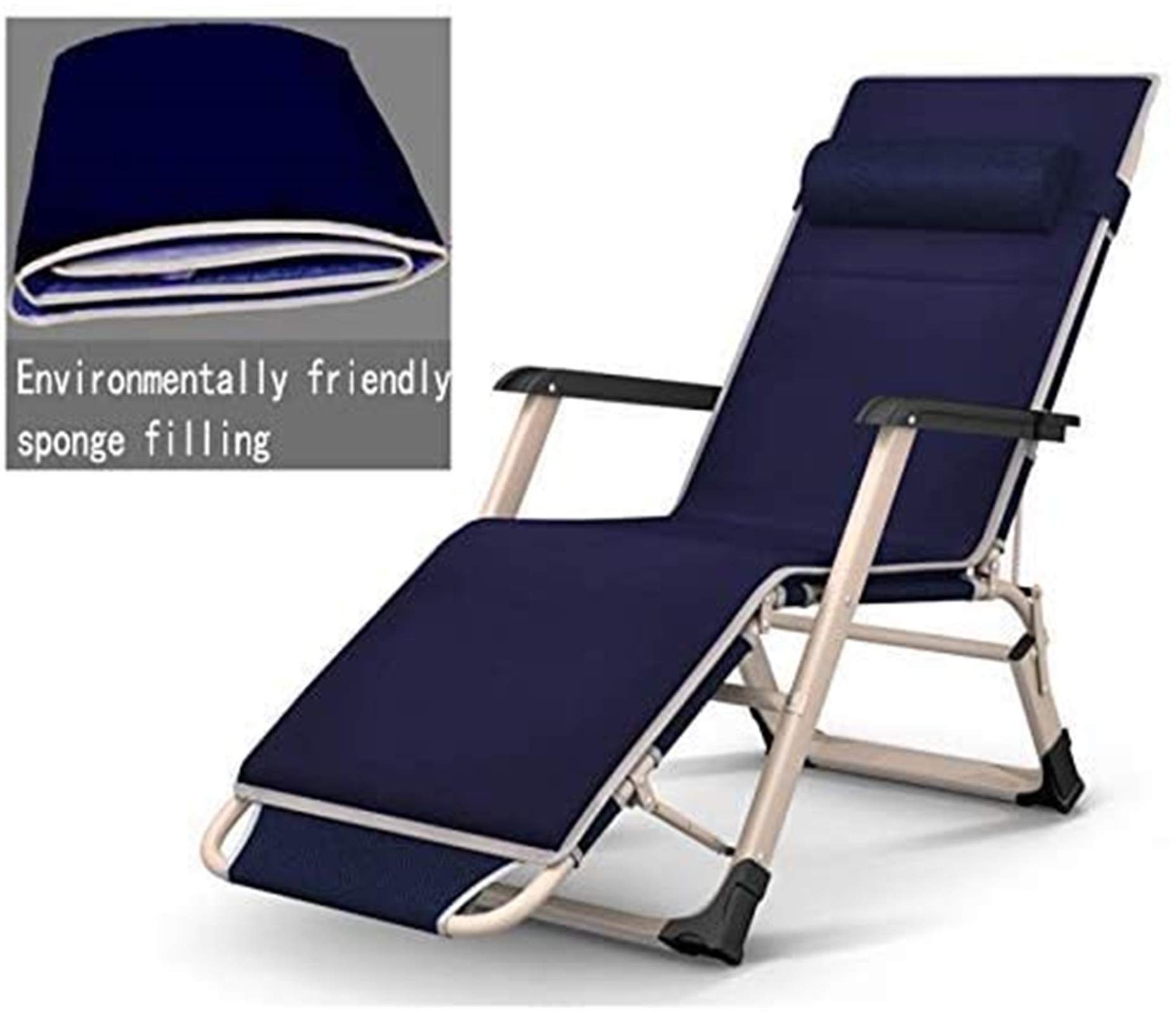 Lightweight 65cm Wide Folding Zero Gravity Chair - Heavy Duty 200KG Capacity Beach Lounger with Free Cushion - Perfect for Outdoor Relaxation in Garden, Patio, Camping & Beach (Dark Blue)