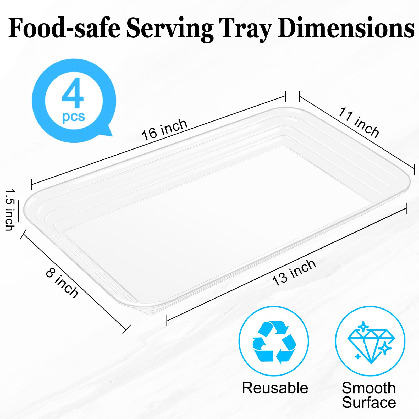 4-Pack Clear Plastic Serving Trays 16